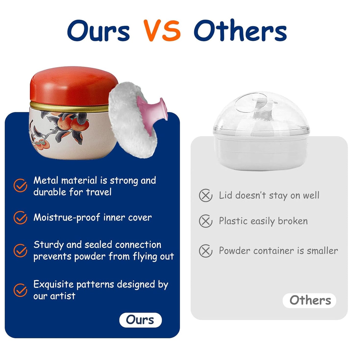 Body Powder Puff and Container for Dusting Powder, Women Powder Puff and Powder Case for Bath and Travel (Persimmon)