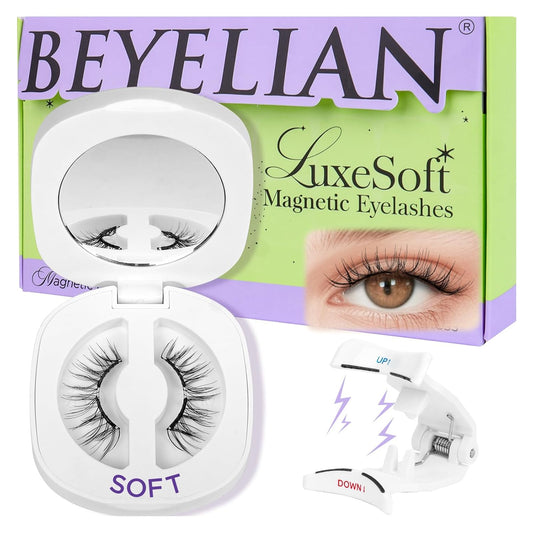BEYELIAN Magnetic Eyelashes with Applicator Kit, Reusable Natural Look False Lashes, No Glue Needed Soft Magnetic Lashes for Eye MAC-27 (Lightweight & Comfortable)
