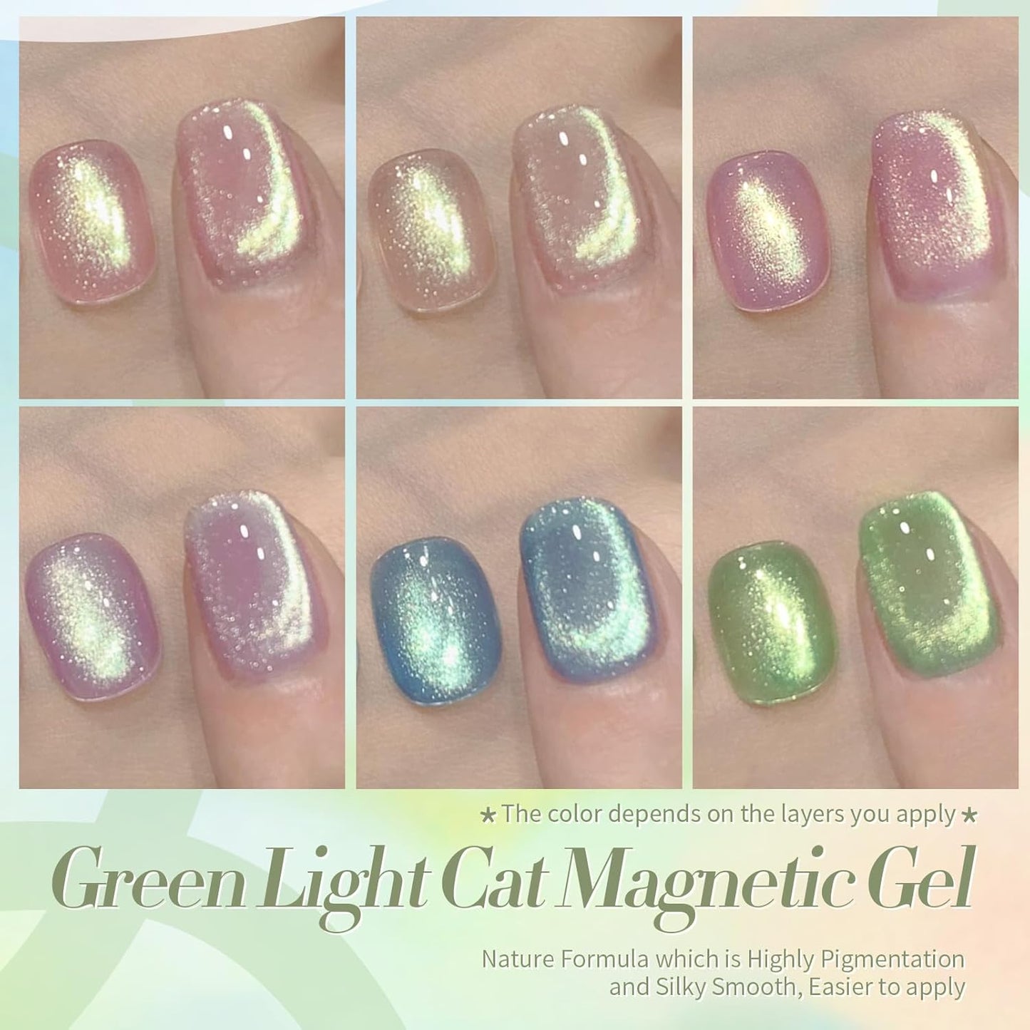 Born Pretty Cat Magnetic Eye Gel Nail Polish Shimmer Glitter Holographic Auroas Magnetic Gel Spring Summer Pink Green Blue Translucent Gel Polish Set Manicure Nail Art DIY at Home