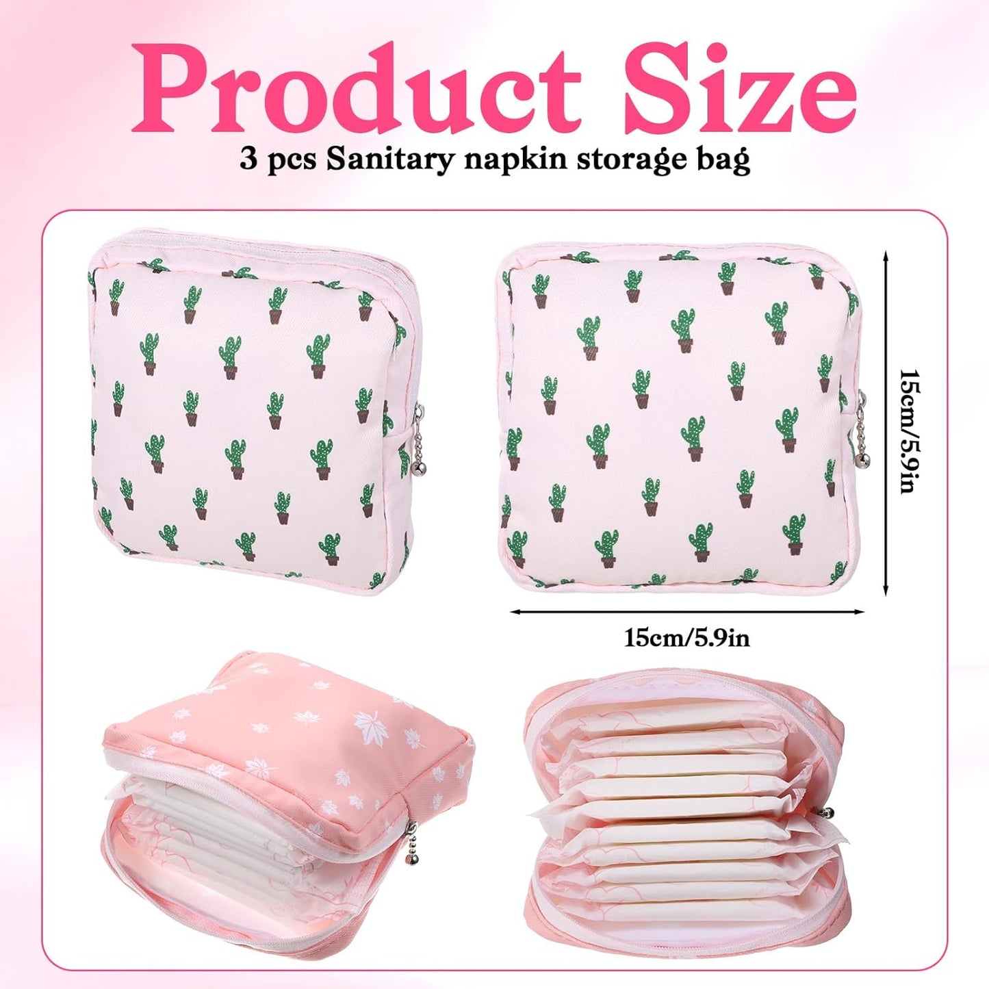 3 Pcs Sanitary Napkin Storage Bag, Portable Period Bags for Women Reusable Pad Bag for Period Feminine Product Bags for Pads Sanitary Napkins Tampons Panty Liners Storage