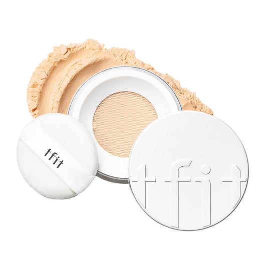 TFIT Translucent Set Finishing Powder - Sebum Control Face Loose Powder, Matte & Silky Finish, Lightweight, Long-lasting, Korean Makeup Setting Powder (2.1 Medium Beige, 0.24 Oz.)
