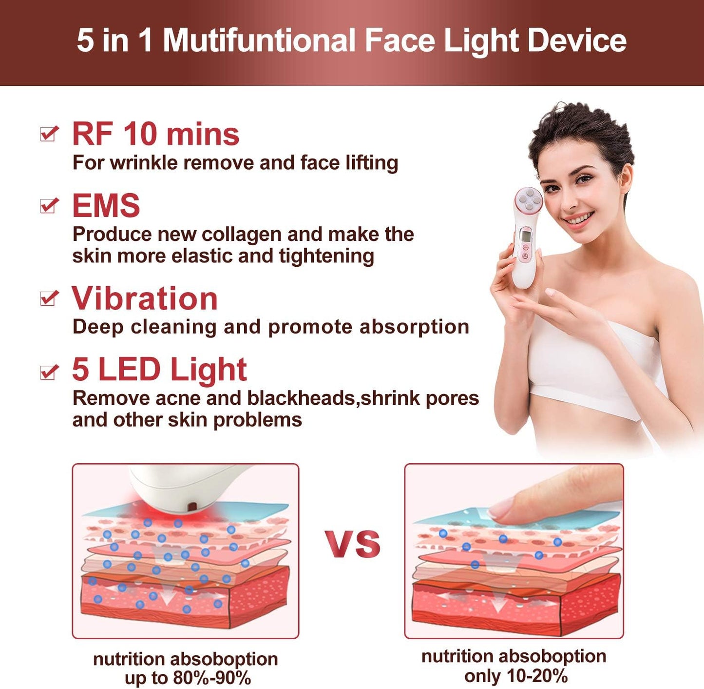 High Frequency Facial Machine 5 in 1 Facial Massager Micro-Current Recharable Facial Frequency Device