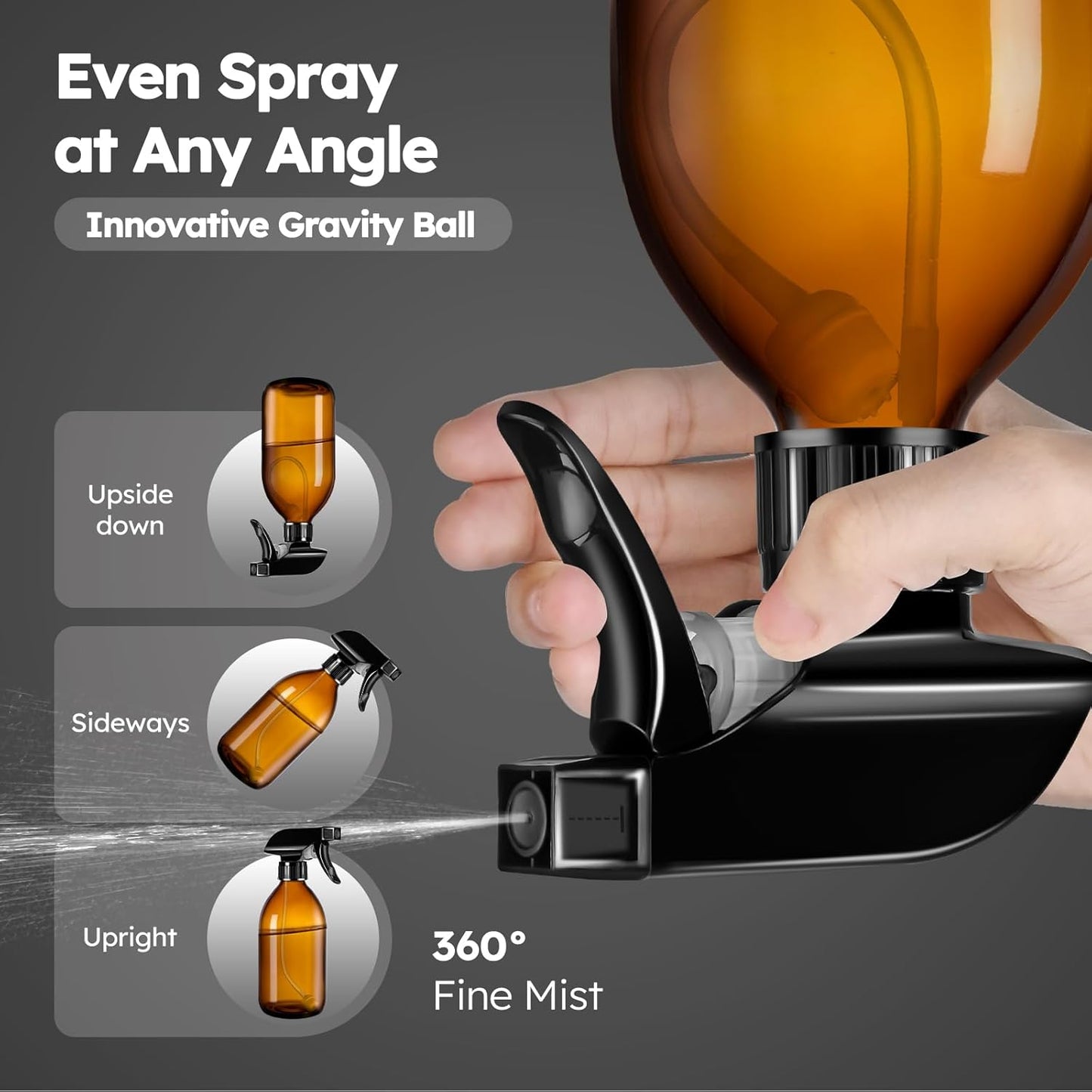 Tecohouse 2 Pack Amber 360° Glass Spray Bottles Clear, 16 oz Empty Refillable Containers with Adjustable Spray Nozzles, Spray Bottles for Cleaning Solutions and Plants