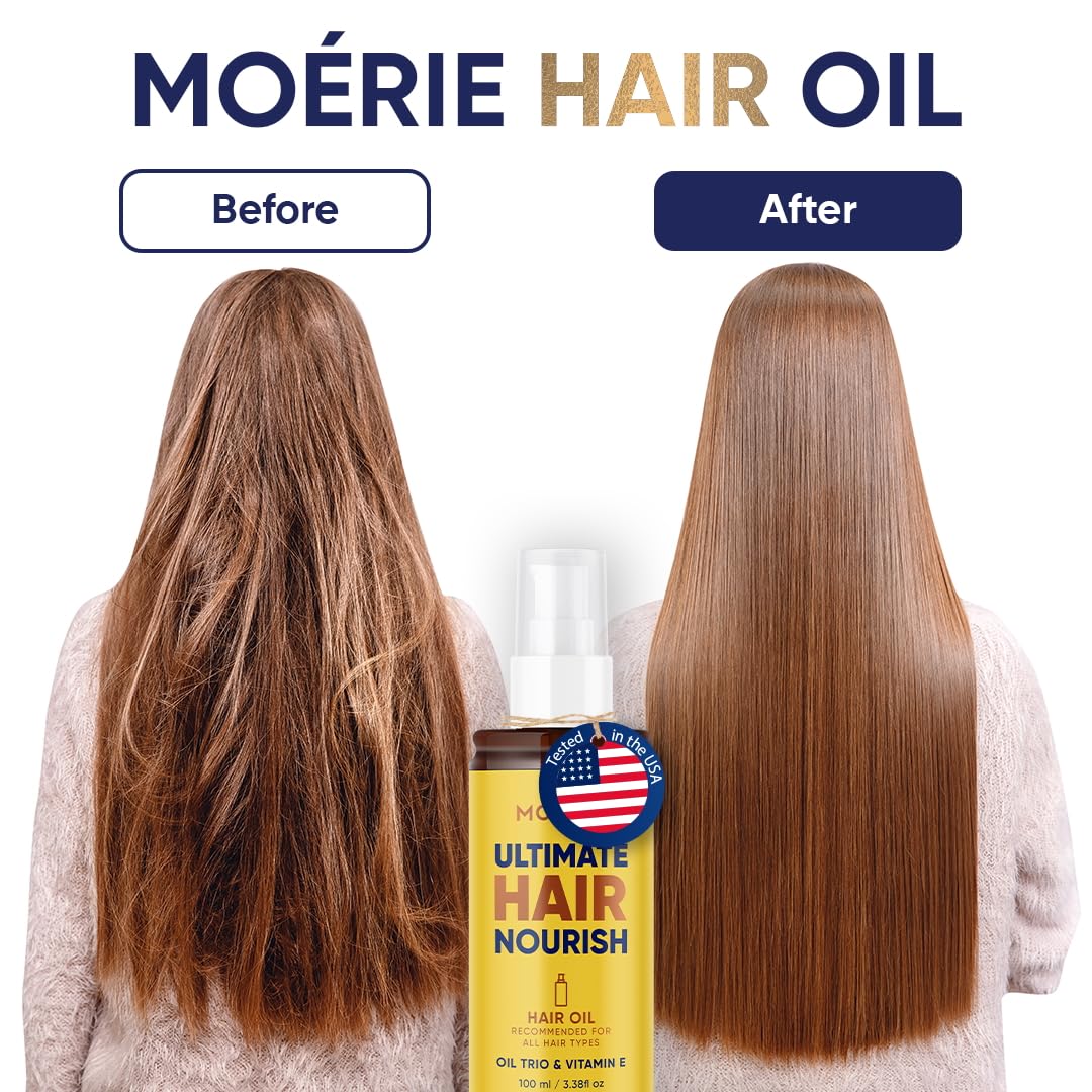 Moerie Ultimate Hair Oil for frizzy, dry and damaged Hair - Deeply Nourishing Rejuvenation - With Vitamin E, Jojoba & Hemp