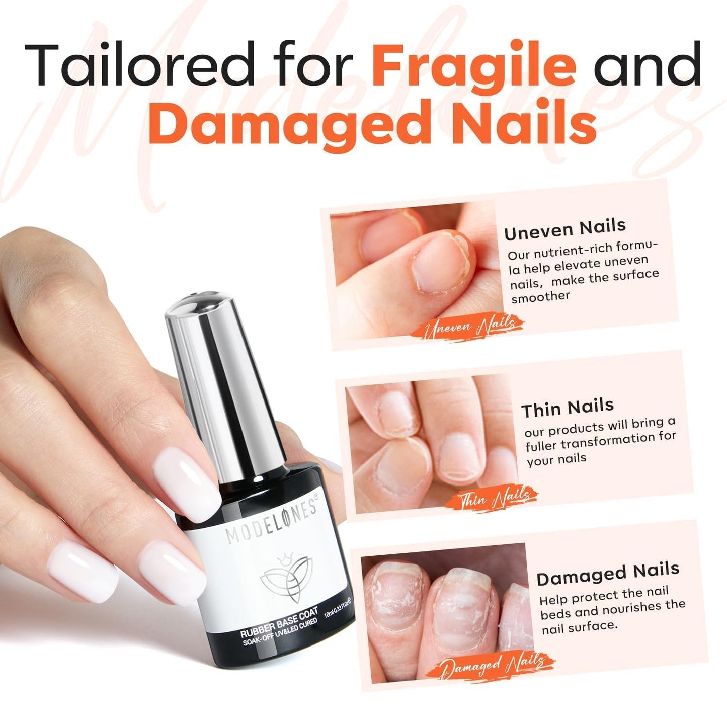 modelones Milky White Rubber Gel Base Coat, 6 in One Builder for Strengthen Apex Building Extension Long Lasting Protect Color Based Gel Polish Manicure for Fragile Nails Art Home Salon