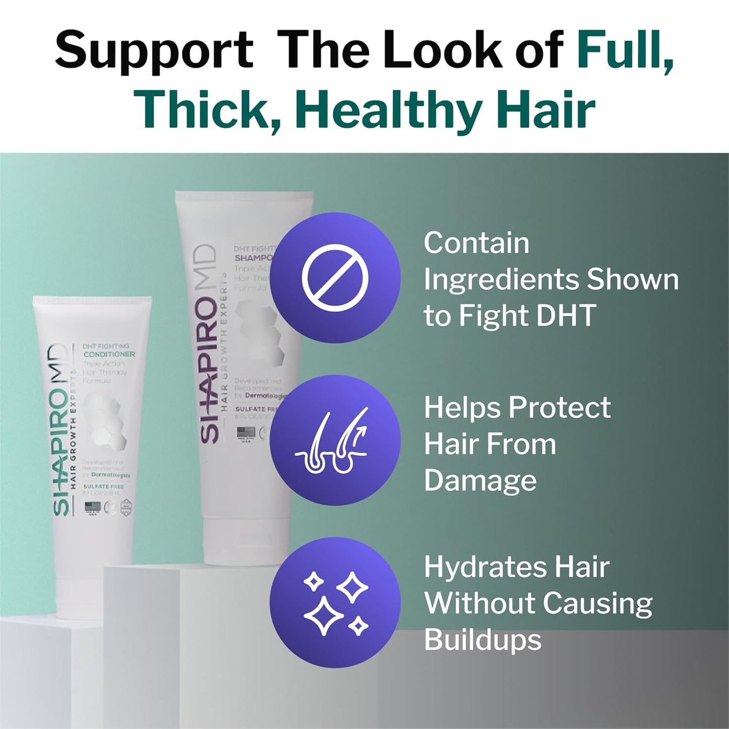 Shapiro MD Hair Growth Experts Hair Loss Shampoo and Conditioner, DHT Fighting Vegan Formula for Thinning Hair Developed by Dermatologists, Experience Healthier & Thicker Hair - 2 Month Supply