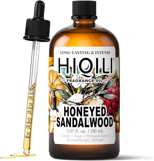 HIQILI Honeyed Sandalwood Fragrance Oil for Diffuser, Candle & Soap Making, Add to Dryer Balls, Lotion, Hotel Luxury Scents - 5.07 Fl Oz