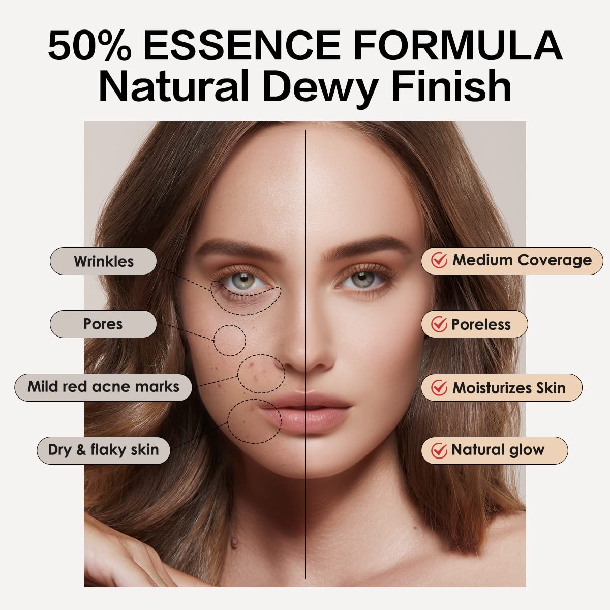 Sheer Liquid Foundation With Hydrating Serum, 24H Long-Lasting Moisturization, Medium Full Coverage, Anti-Aging, Build Dewy Health Skin, W01 Nude Beige, 1 FlOz