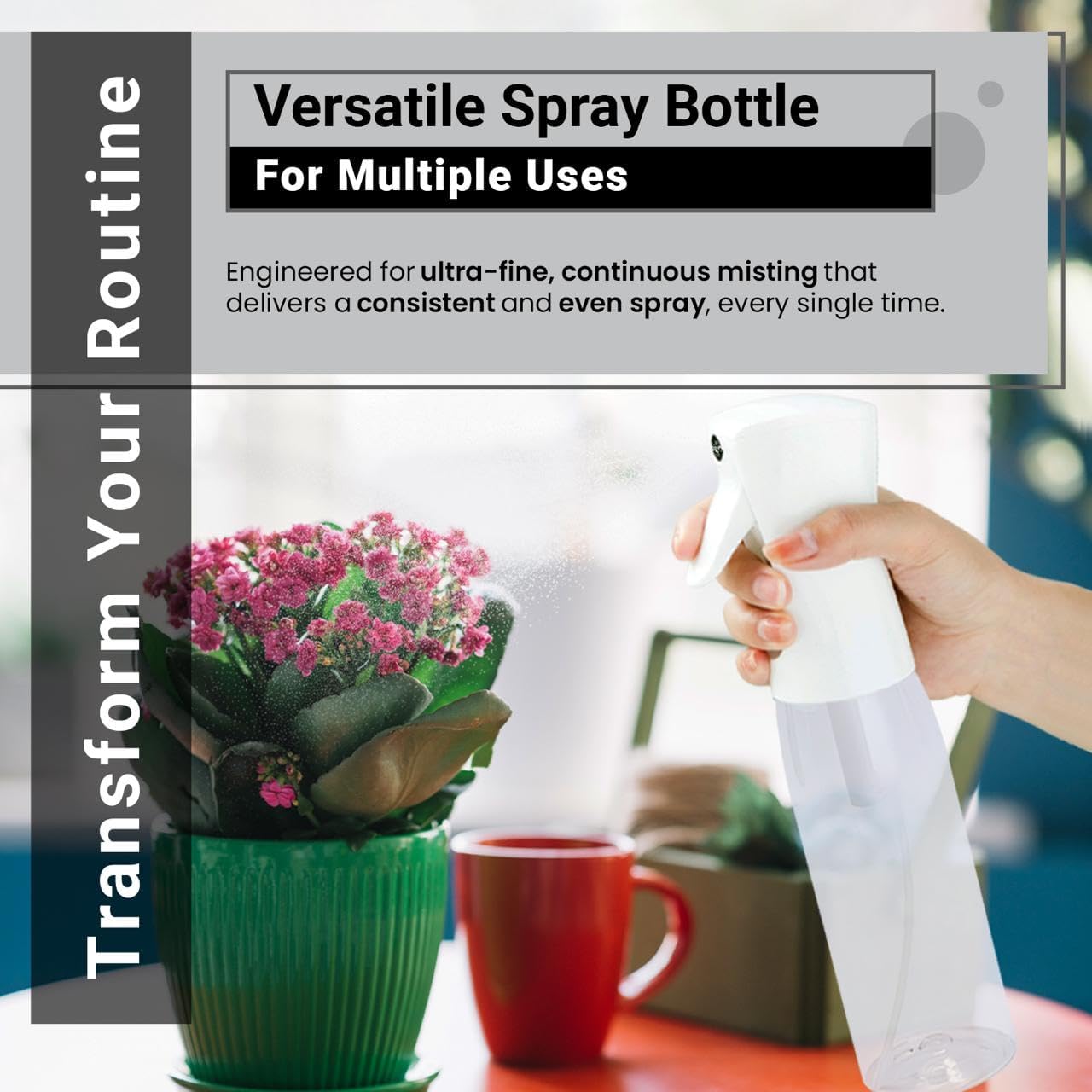 Continuous Ultra Fine Mist Spray Bottle – 16.9 Oz for Hair, Hairstyling, Salon Use, and Cleaning | Versatile Water Misting Bottle