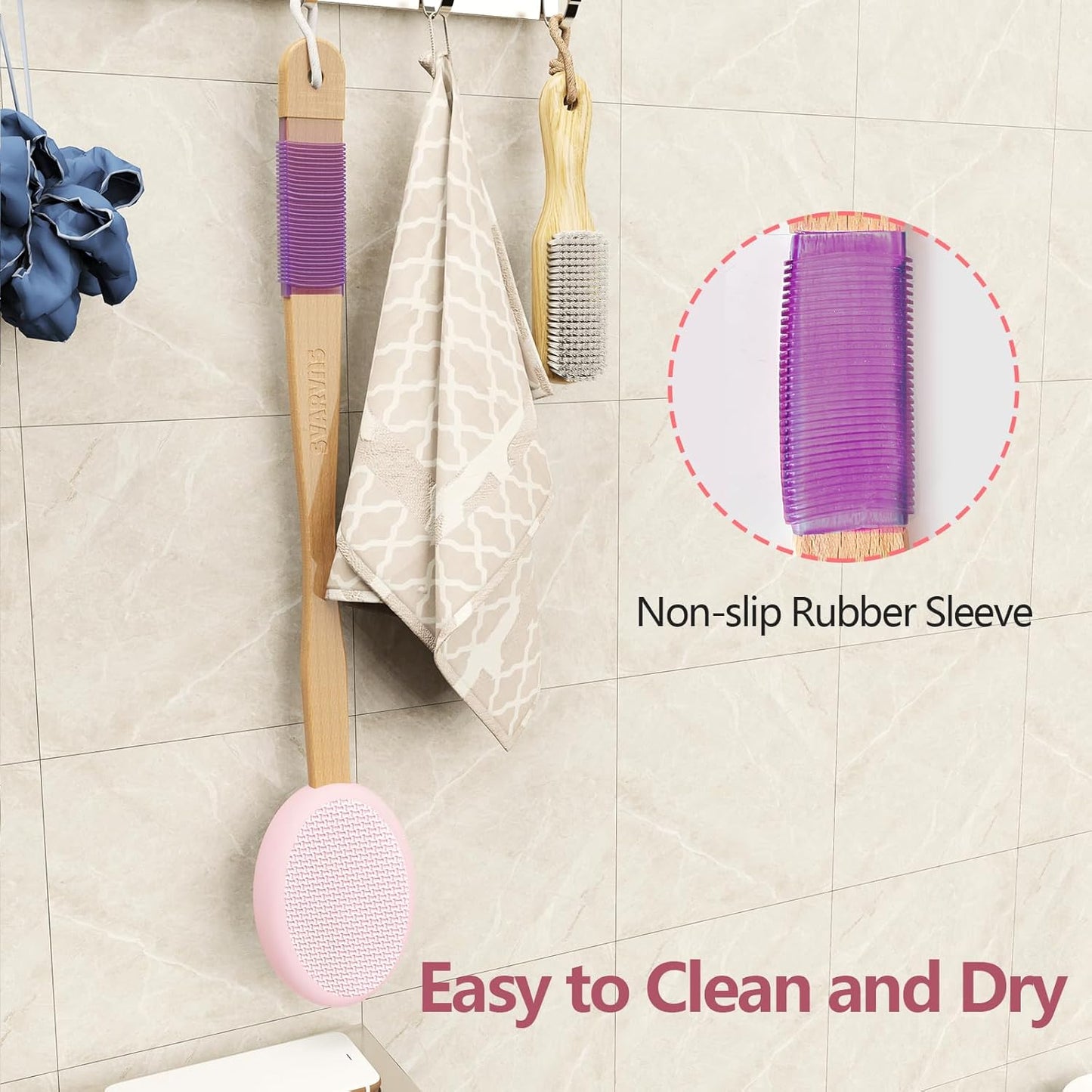 Lotion Applicator With 4 Replaceable Pads for Back, Self, Elderly, Women - Cream Medicine Applicator With 17" Curved Handle Easy to Target Back and Feet, Pink