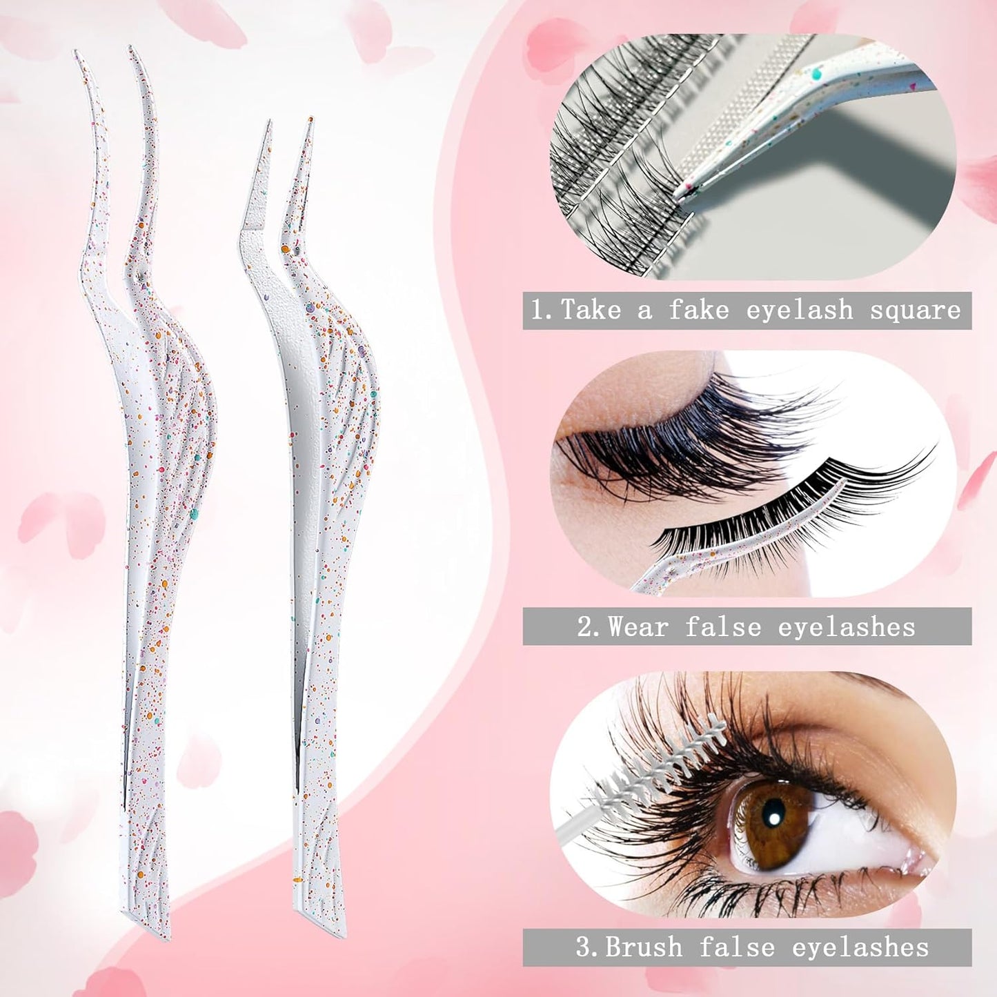 Eyelash Applicator Tool 3-pcs Lash Applicator Tool Set with Eyelash Extension Tweezers, Brush – Professional Eye Lash Applicator Tools for DIY Eyelash Extensions, Cluster Lashes