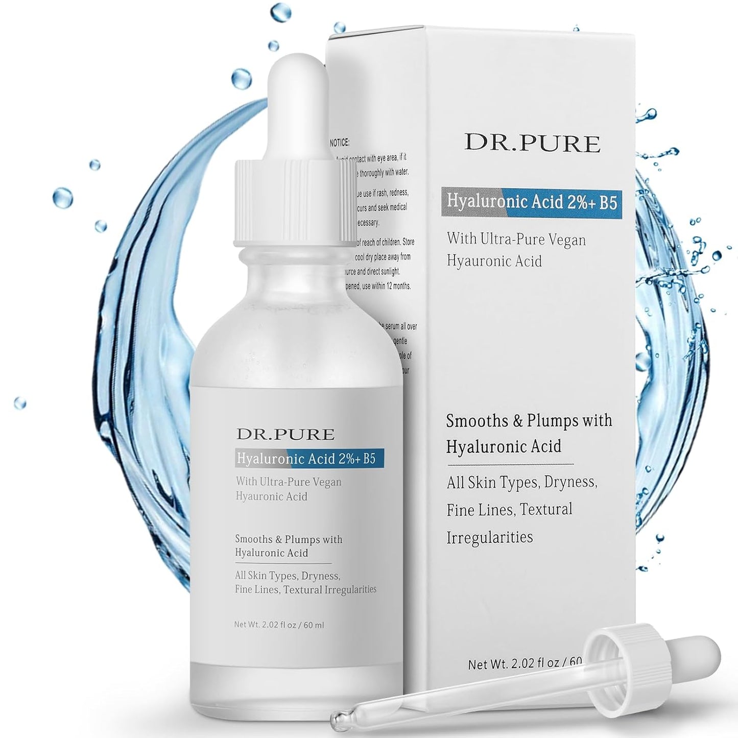 Hyaluronic Acid 2% B5 Serum: Dr. Pure Hydrating Moisture Repair Skin - Fine Lines Tightening Smoother Texture Night Serum 2 Fl Oz