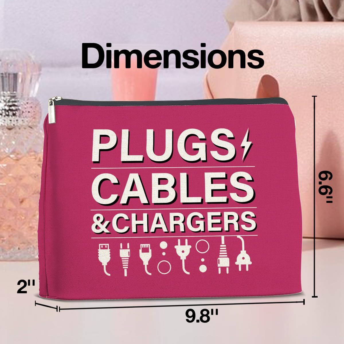 Pink Charger Storage Makeup Bag Gifts for Women Cosmetic Bag Zipper Pouch for Travel Vacation Business