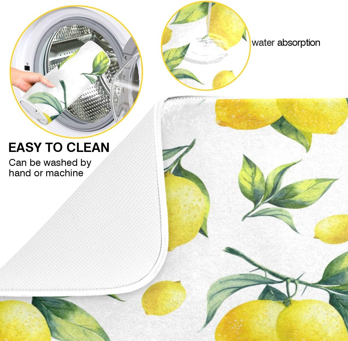 Tropical Lemon Leaves Dish Drying Mat 18x24 for Kitchen Lemon Yellow Lime Tree Dishes Pad Dish Drainer Rack Mats Absorbent Fast Dry Kitchen Accessories