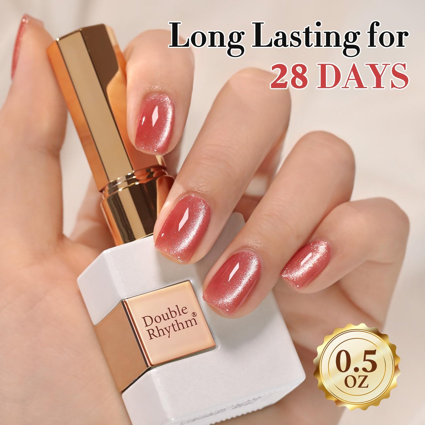 Double Rhythm Cat Eye Gel Polish with Magnet 15ML Holographic Glitter Shimmer Translucent Jelly Color 0.5 OZ Magnetic Gel Polish Salon DIY at Home (Rose Peach-MC1059)