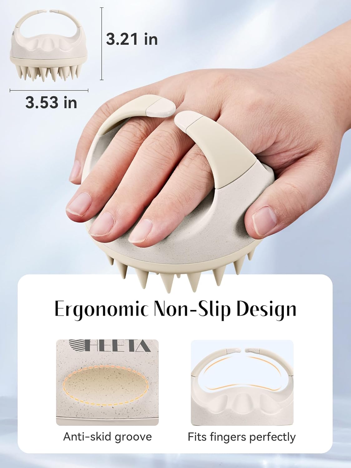 HEETA Scalp Massager Hair Growth Brush with Soft Silicone Bristles, Wheat Straw Handle, 2 Count (Beige & Purple, Round, All Hair Types)