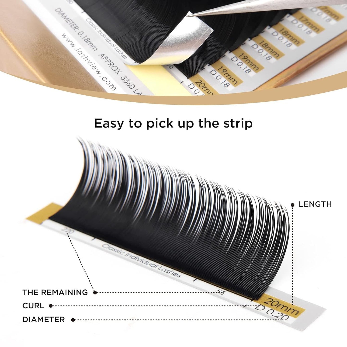 LASHVIEW 0.20 Thickness Silk D Curl Fake Eyelash Extensions Mixed Tray 8-15mm Natural Thick Lashes Individual Semi-Permanent Eyelashes Application for Professional Salon Use