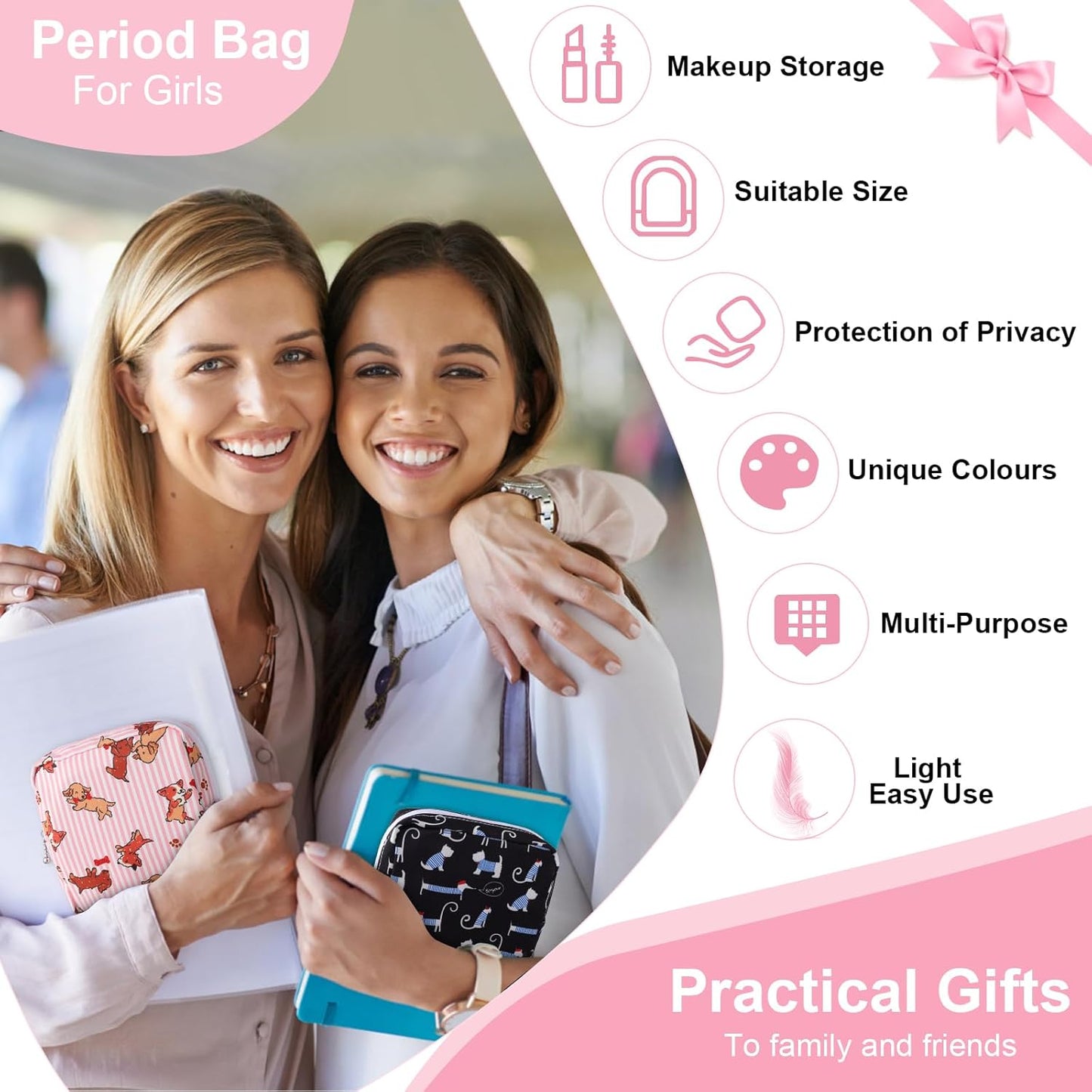 Desing Wish Sanitary Pad Storage Bag Portable Period Bag for Teen Pads/Sanitary Napkins/Small Tampons, Sanitary Napkin Storage Bag First Period Gifts for Teen Girls (Purple Swan)