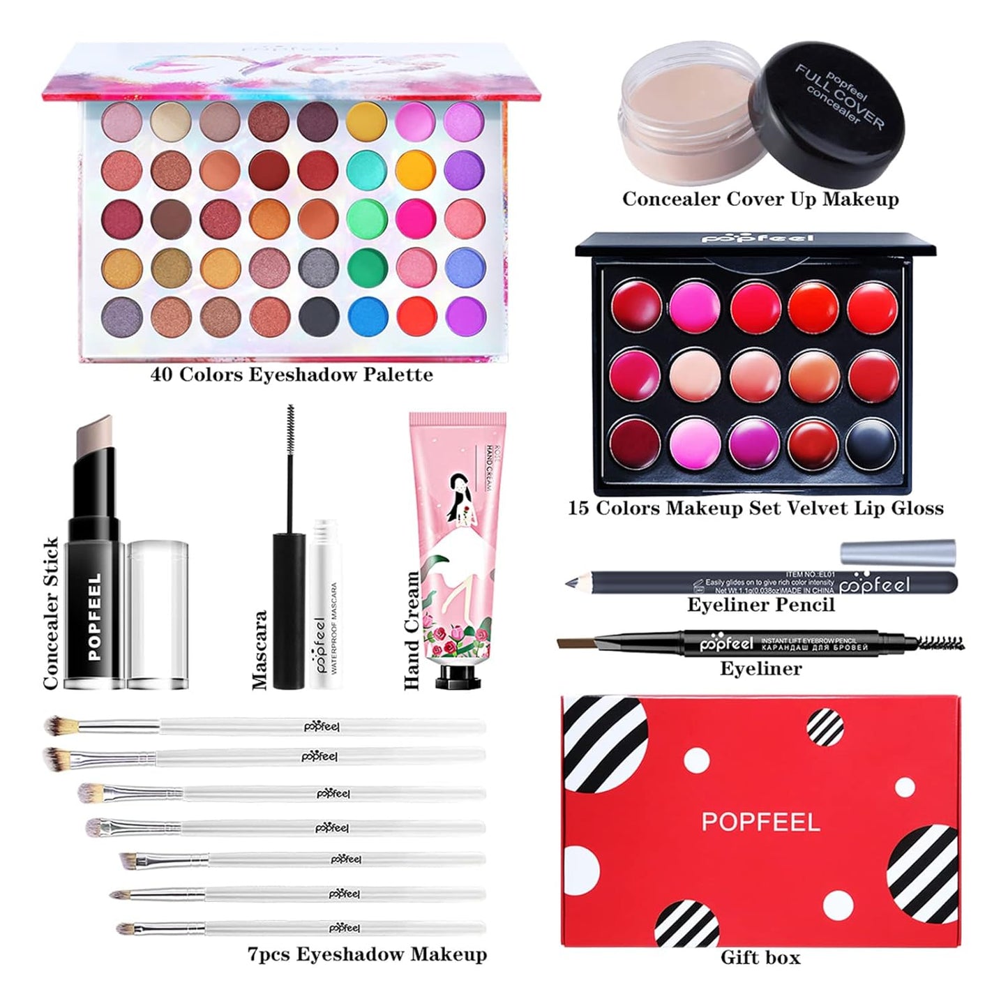 All-in-One Makeup Gift Set Carry All Makeup Kit Women Full Kit With Makeup Bag Lipgloss Lipstick Concealer Blush Foundation Face Powder Eyeshadow Palette Cosmetic Palette #3
