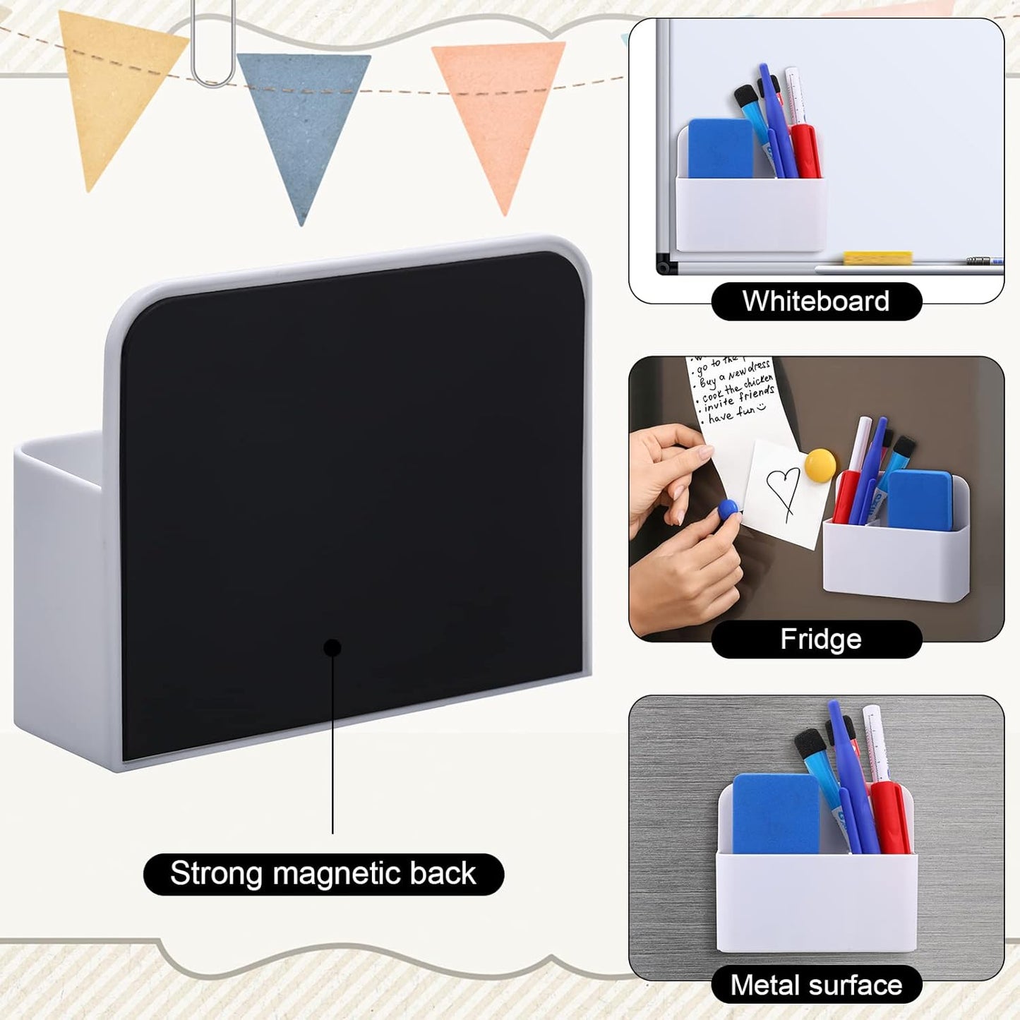 20 Pack Magnetic Dry Erase Marker Holder Bulk Whiteboard Magnetic Marker Holder Pen Pencil Organizer for Classroom Whiteboard Refrigerator Locker Storage (White)