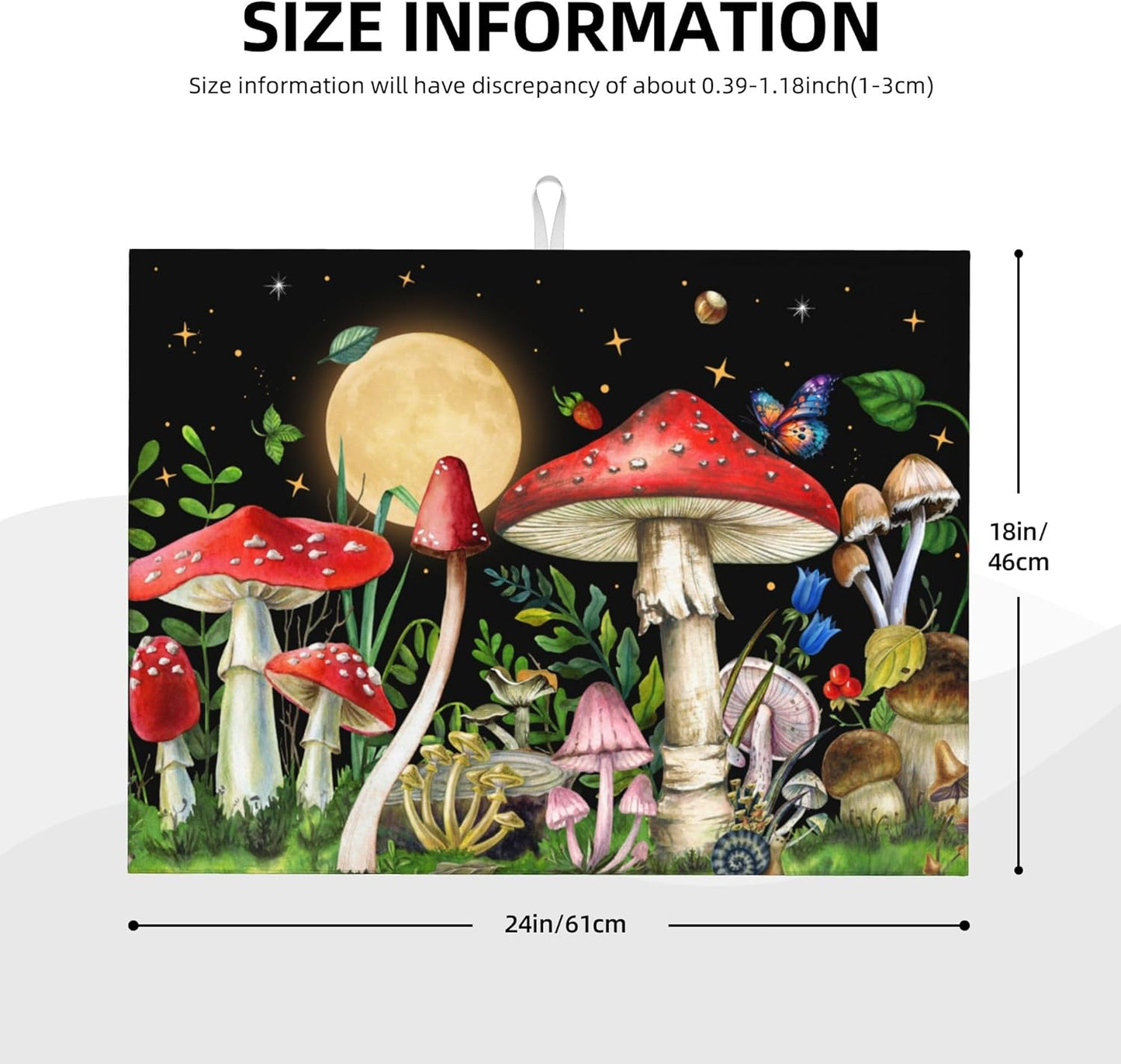 Mushroom Kitchen Drying Mat Witchy Microfiber Dish Drainer Mat for Kitchen Counter Absorbent Reusable Washable 18x24 Inch Black