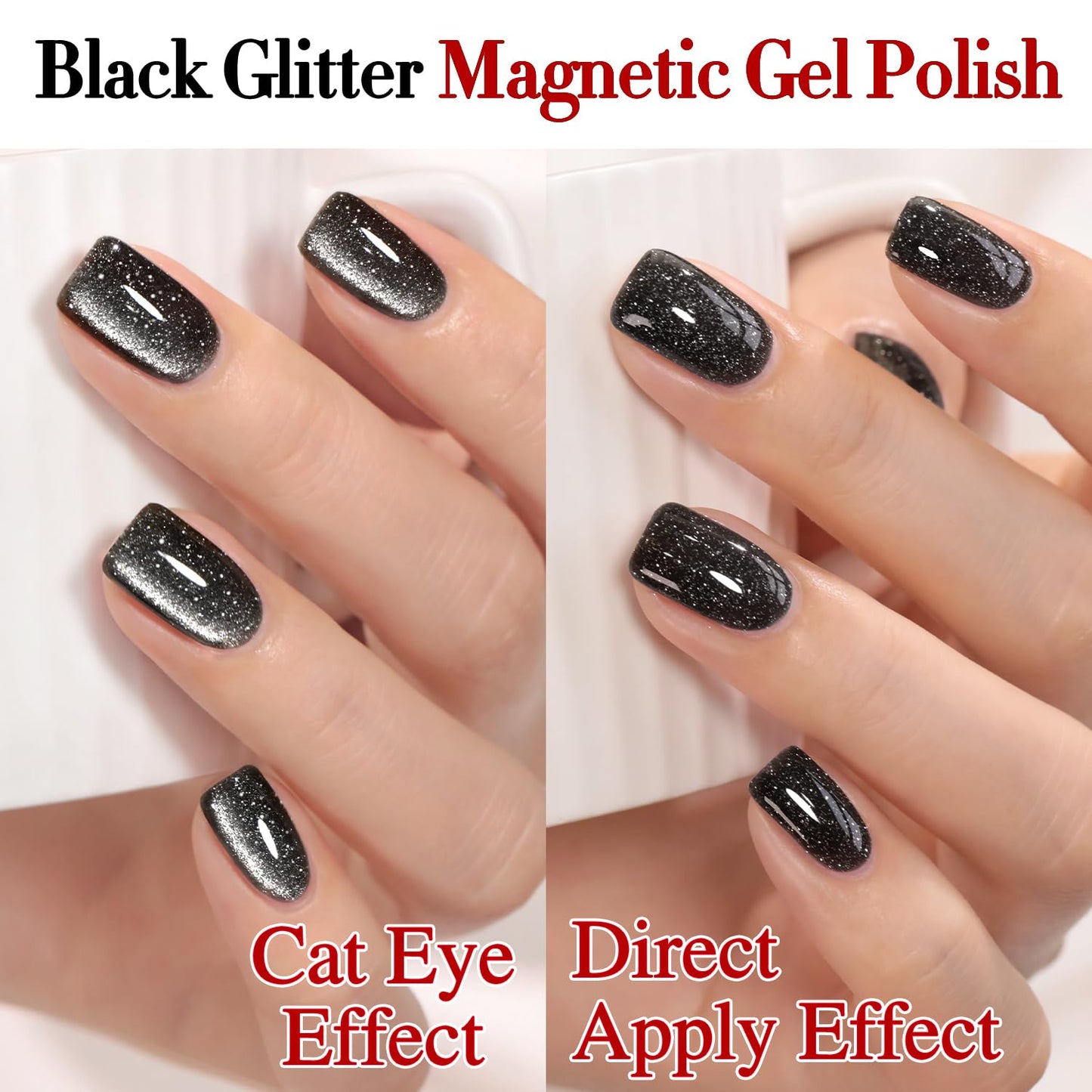 Double Rhythm Jelly Glass Cat Eye Gel Polish with Magnet 15ML Holographic Glitter Shimmer Translucent Sheer Color Magnetic Nail Polish Salon DIY at Home (Black Glitter-MC1061)