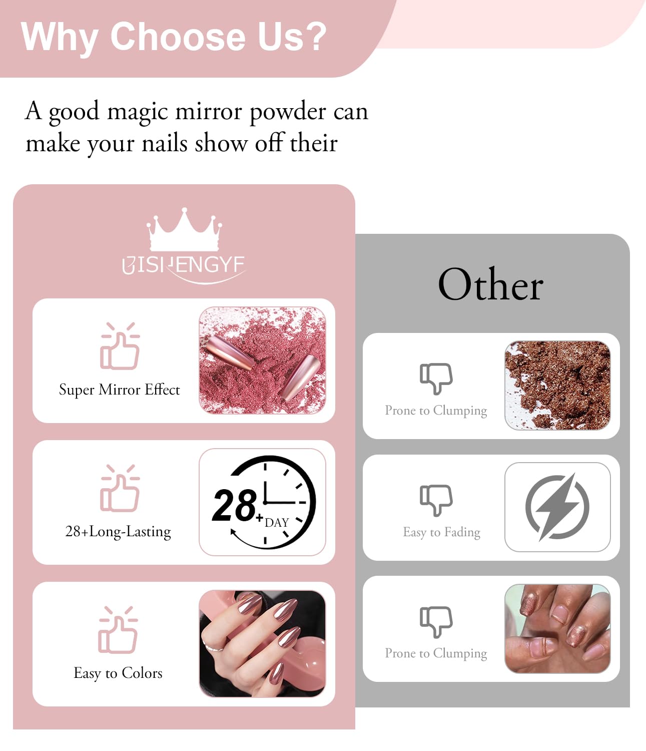 Gold Chrome Nail Powder BISHENGYF -【Metallic Mirror Effect】Holographic Silver Copper Rose Gold Nail Chrome Glitter Glazed Pigment Unicorn Metallic Chrome Powder for Nails Art DIY Decoration
