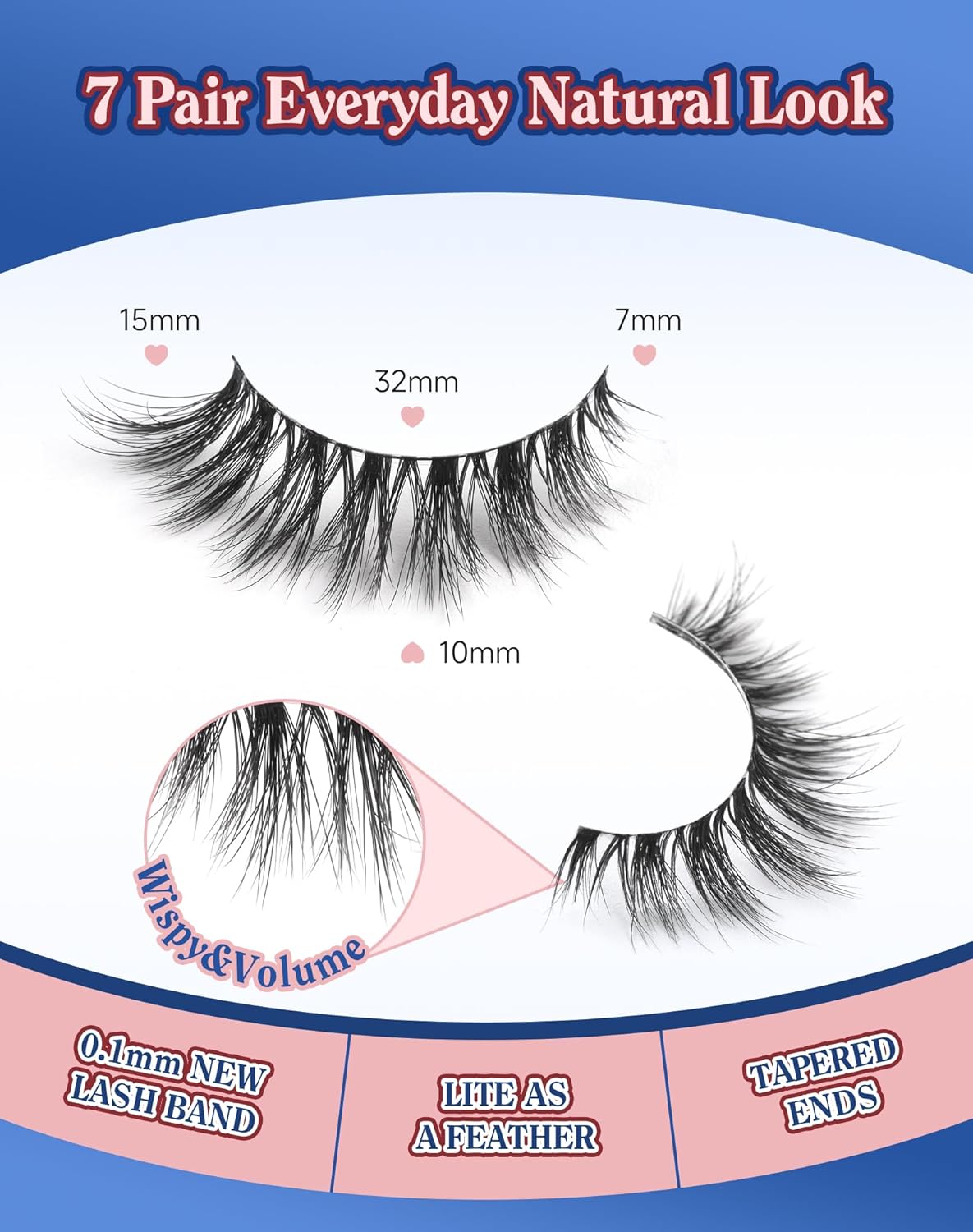 Lashes Natural Wispy Strip Eyelashes Natural Look Flared False Eye Lashes Soft Lash Fluffy Cat Eyelash 7 Pairs Everyday D05