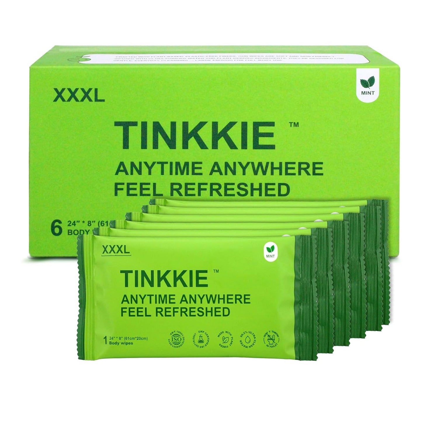 5X Larger Extra Large Body Wipes for Bathing No Rinse 6 Pack, Cooling Travel Pack for Outdoors Sports, Portable Disposable Body Cleansing Towelettes, Great for Gym, Camping