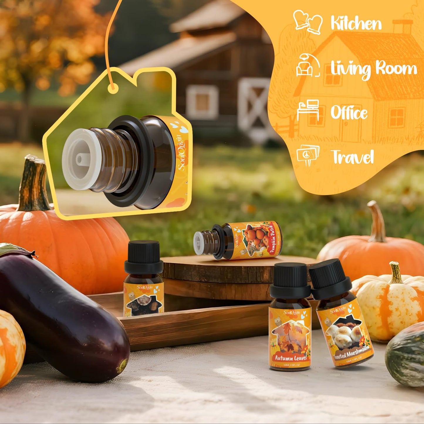 Fall Cozy Cabin Fragrance Oils Set, Essential Oil for Diffuser, Use for Soap Candle Making-Smoky Cedar Wood, Roasted Marshmallows, Autumn Leaves, Warm Flannel, Fireplace Time, Pumpkin Patch