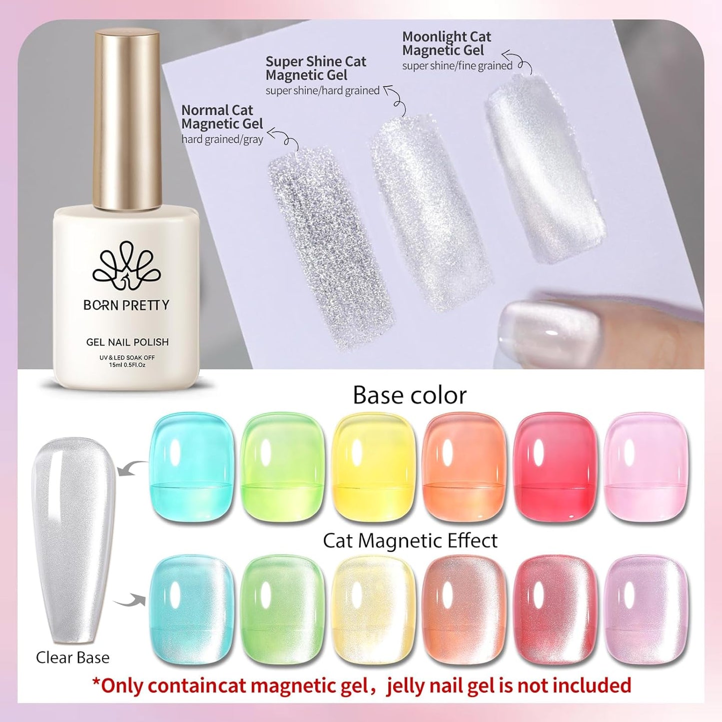 Born Pretty Magnetic Gel Nail Polish Moonlight White Cat Magnetic Eye Gel Polish White Auroras Nail Polish Nail Art Vanish 15ML