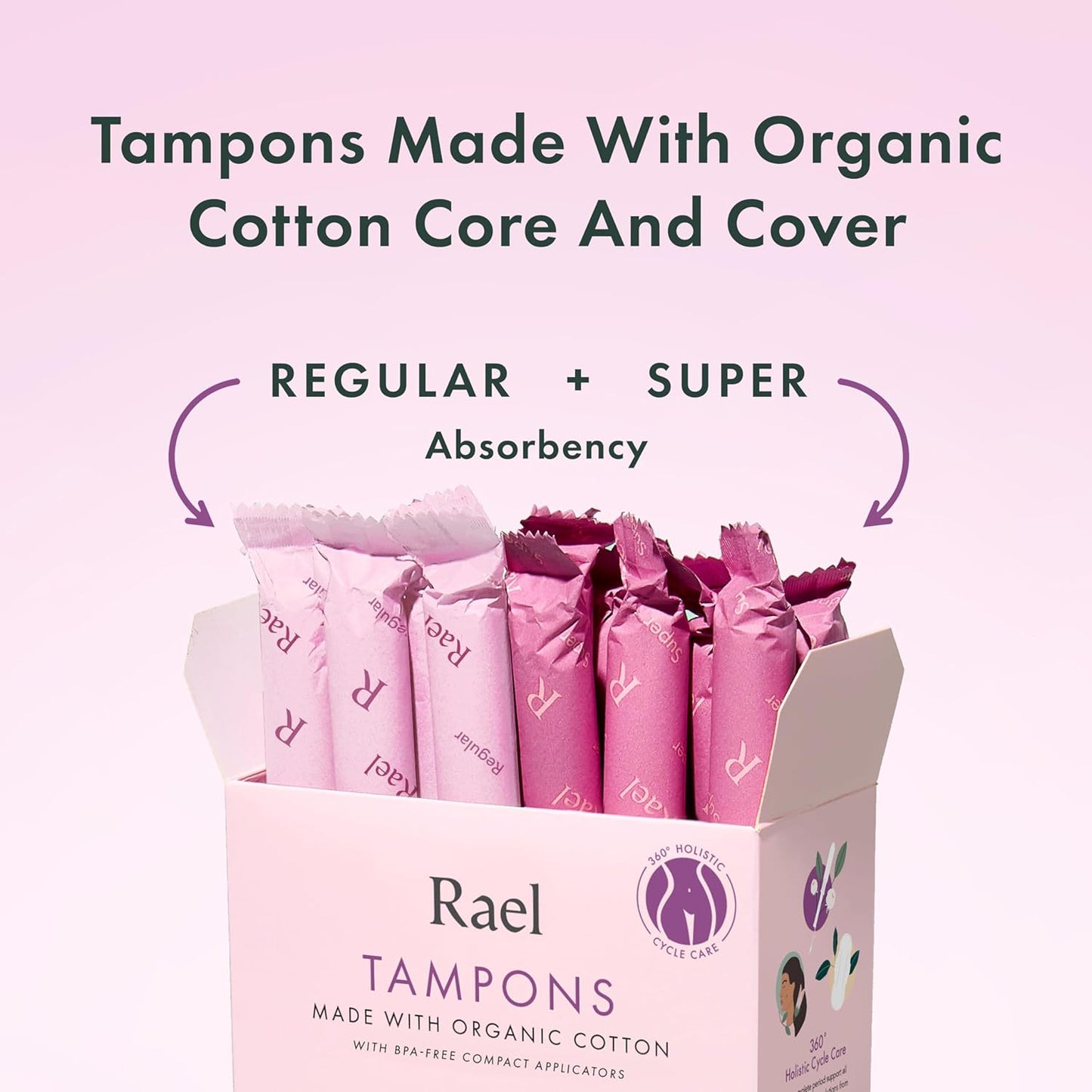 Rael Tampons, Compact Applicator Tampon Made with Organic Cotton, Multipack, Regular and Super Absorbency, BPA-Free, Chlorine-Free, Leak Locker Technology (36 Count, Bundle)