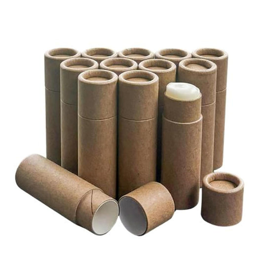 GreenWay 0.15oz / 4.25g Kraft Paperboard Lip Balm Tubes with Lids - 12 Pack Lip Gloss Tubes Refillable DIY Cosmetic Containers – Extra Thick Push-Up Bottom Lip Balm Containers - Brown