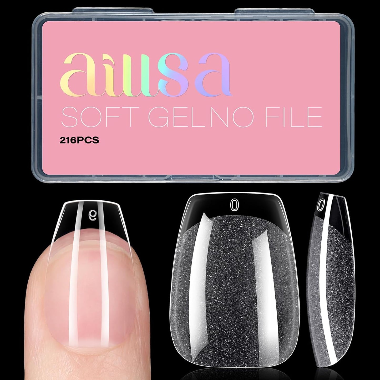 AILLSA Short Coffin Nail Tips Clear Gelly Nails Tip Half Matte Full Cover Tips Acrylic Pre-Filed Press on Fake Nail Tips for Nail Extension Home DIY Manicure 216PCS 12Sizes