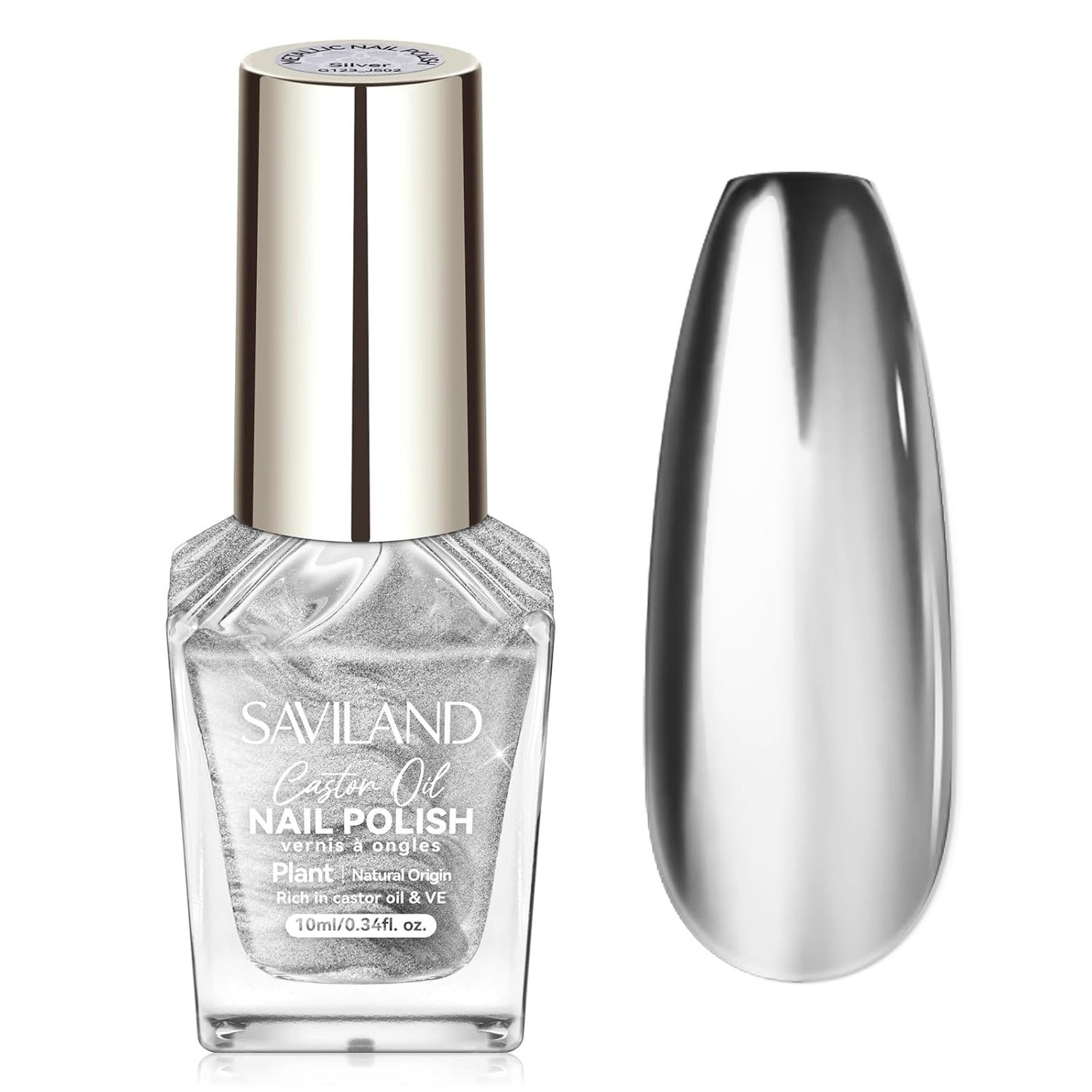 SAVILAND Silver Metallic Nail Polish: Chrome Nail Polish Air Quick Dry,10 ml Regular Fingernail Polish for Nail Art,Holographic Nail Art Polish for Finger Toe Manicure Nail Design Girls Home Salon
