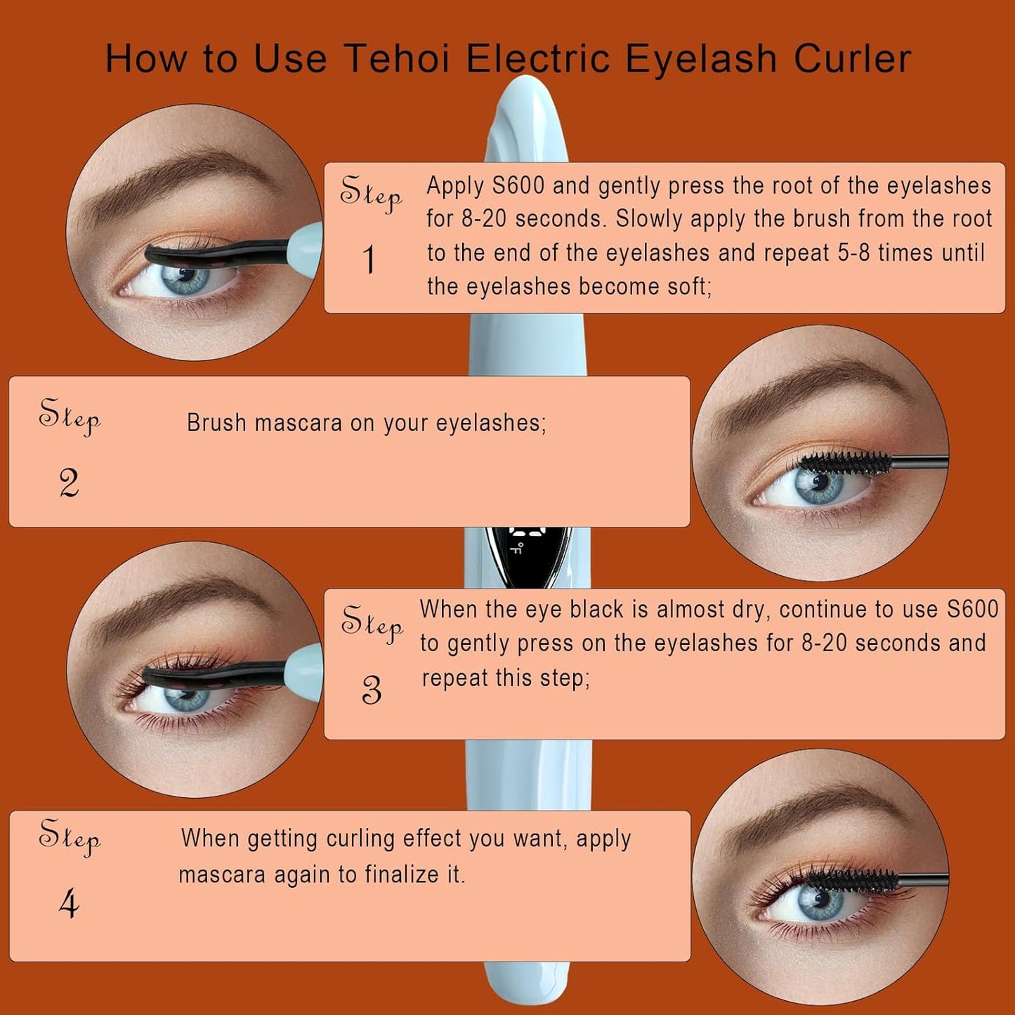 Electric Heated Eyelash Curler with LED Display, Rechargeable, Temperature Control 140°F-194°F, Natural Beauty Care for Woman (Blue+Silver)