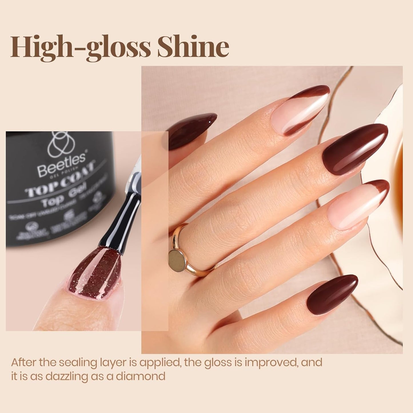 Beetles Gel Top Coat Base Coat and Cuticle Oil Set 3Pcs, No Wipe Top Gel Glossy Shine Long Lasting, Cuticle Oil Care for Dry Damaged for Stronger Nails