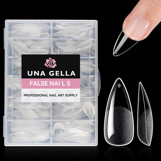 UNA GELLA Stiletto Gel Nails Press On Halloween 504Pcs Medium Almond Stiletto Clear Gel Nail Tips Full Cover Pre-matte Fake False Acrylic Nails for Nail Extensions Home Art Salon 12 Sizes