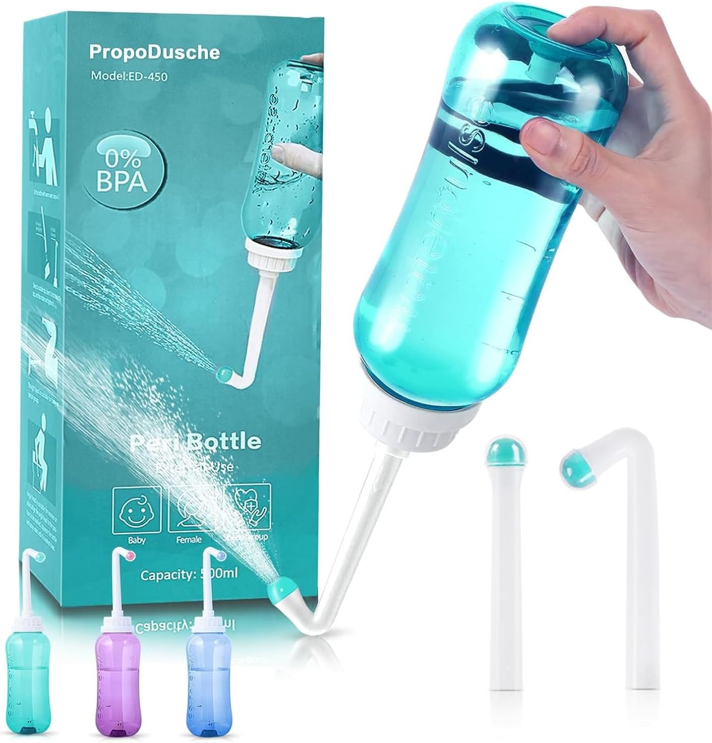 Peri Bottle for Postpartum Travel Bidet - Perineal Care,Portable Travel Squeeze Bottle Bidet for Women Personal Hygiene Cleaning,2 Tubes for Baby Mom After Birth Cleansing and Recovery 16.9OZ(Green)