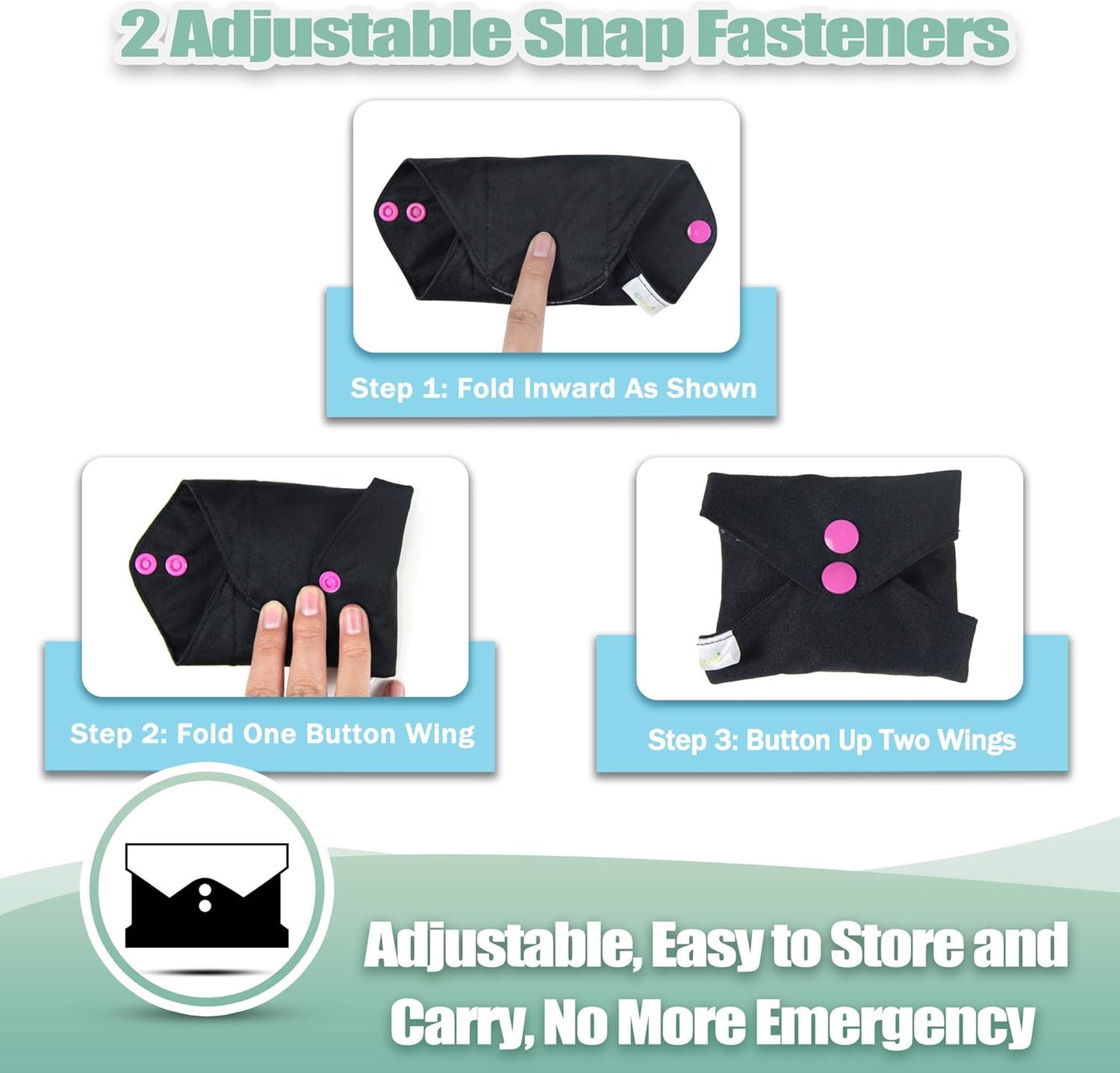 wegreeco Charcoal Reusable Menstrual Pads - Reusable Sanitary Pads | Reusable Panty Liners | Soft Cloth Menstrual Pad- 6 Pack with 1 Cloth Mini Wet Bag (Large, Black)