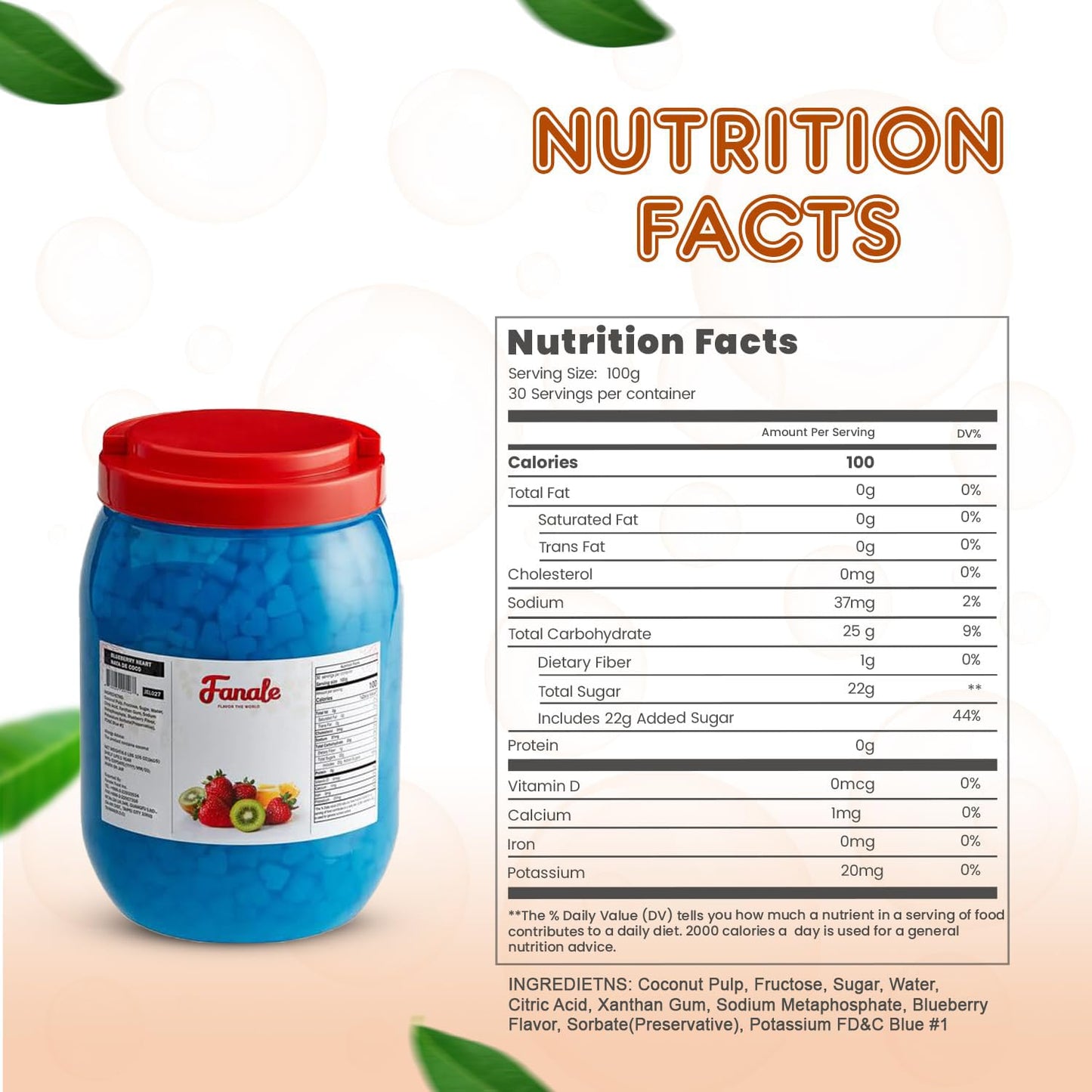 New Fanale Coconut Jelly Topping nata de coco for Boba Tea | Ice Cream | Yogurt | Smoothie | Milk Tea | Desserts Blueberry Heart Shaped, 6.6 pound (Pack of 4)| JEL027-CS