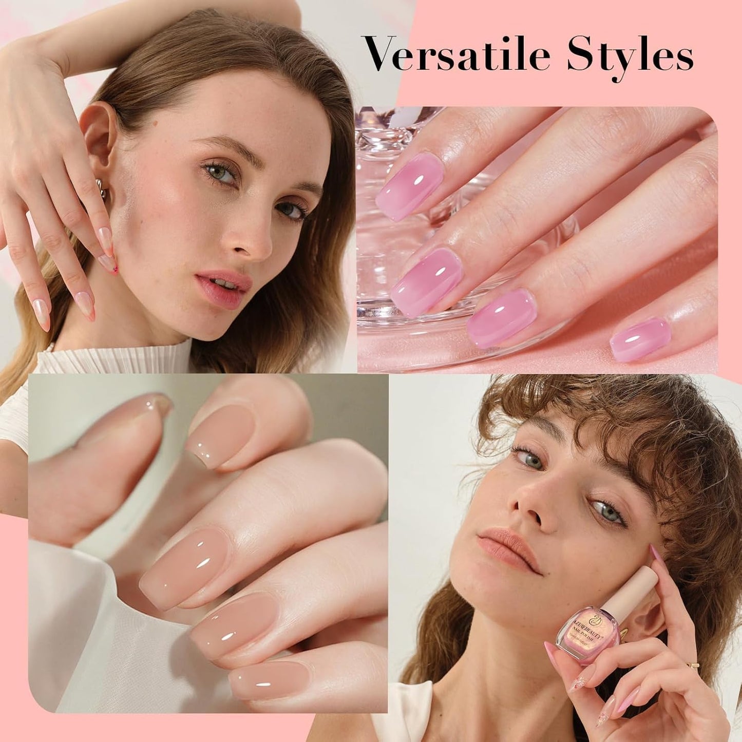 AZUREBEAUTY Jelly Nail Polish Set Quick Dry Transparent Nude Pink Purple Brown 4 Colors Sheer Natural Nail Lacquer Fingernail Kit with Top Coat Nail Polish DIY Salon Home