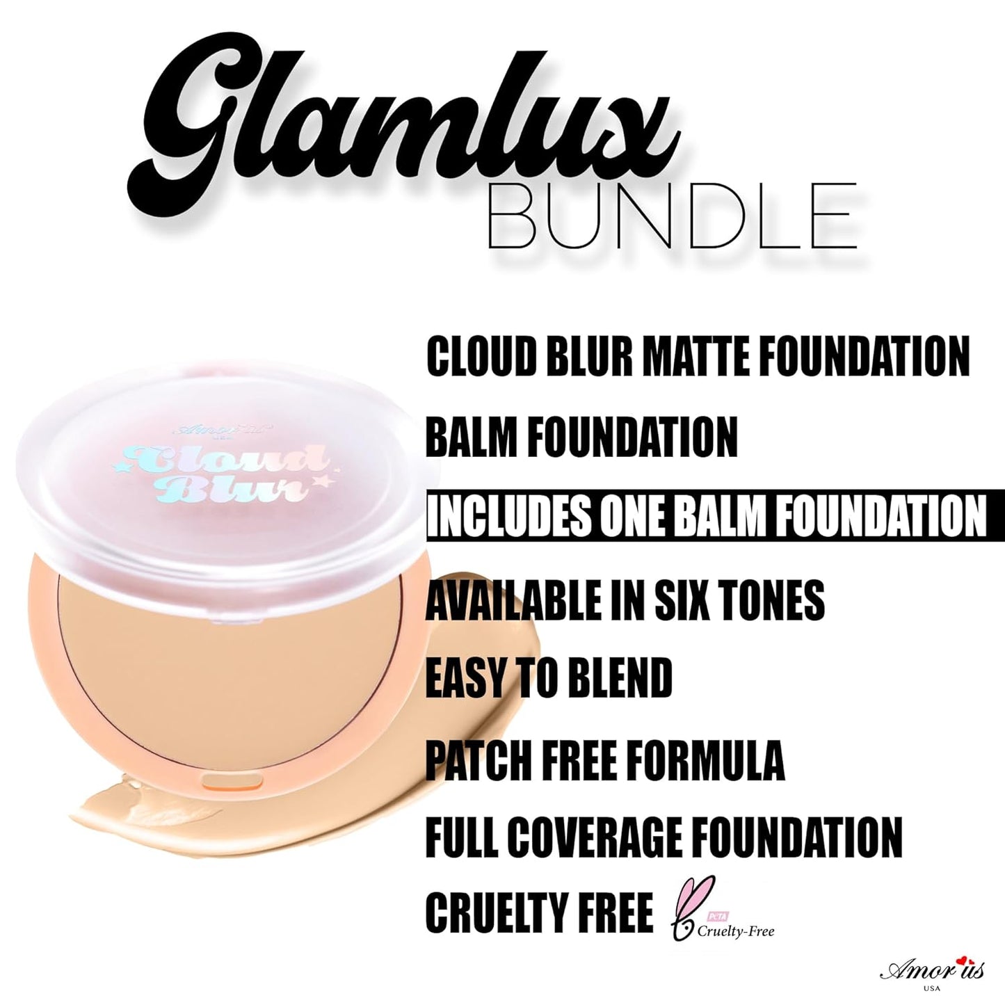 Beauty Bundle Beauty Creations Pink Cloud Pink Loose Setting Powder & Amorus Cloud Blur Matte Balm Foundation, Minimizes Pores, Matte Finish 14HR Shine Control (Soft Fair)