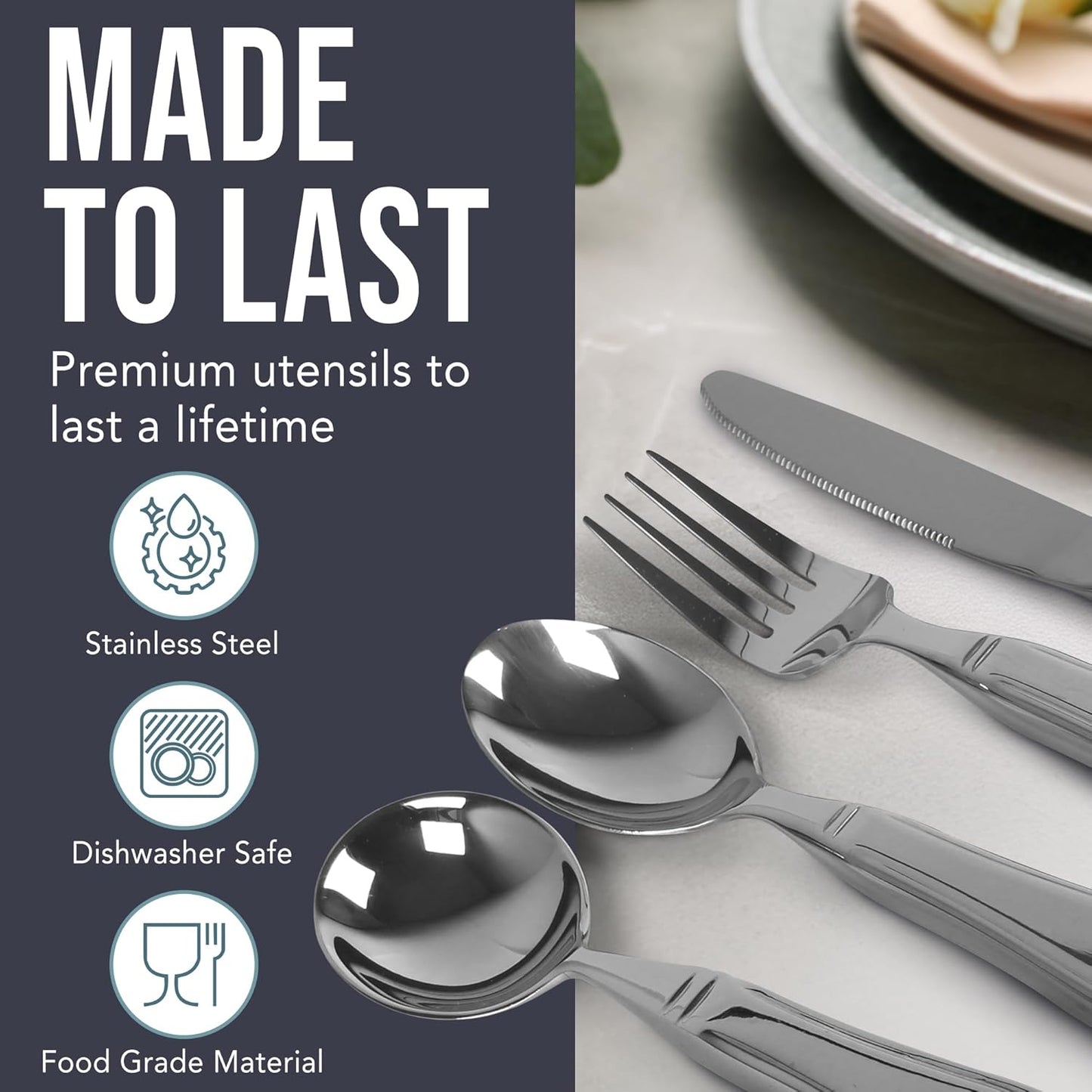 BUNMO Weighted Utensils for Hand Tremors – 4pc Adaptive Utensils for Elderly, Persons w/weak hands – Discreet Travel Wrap, Stainless Steel & Dishwasher Safe – Weighted Silverware Set