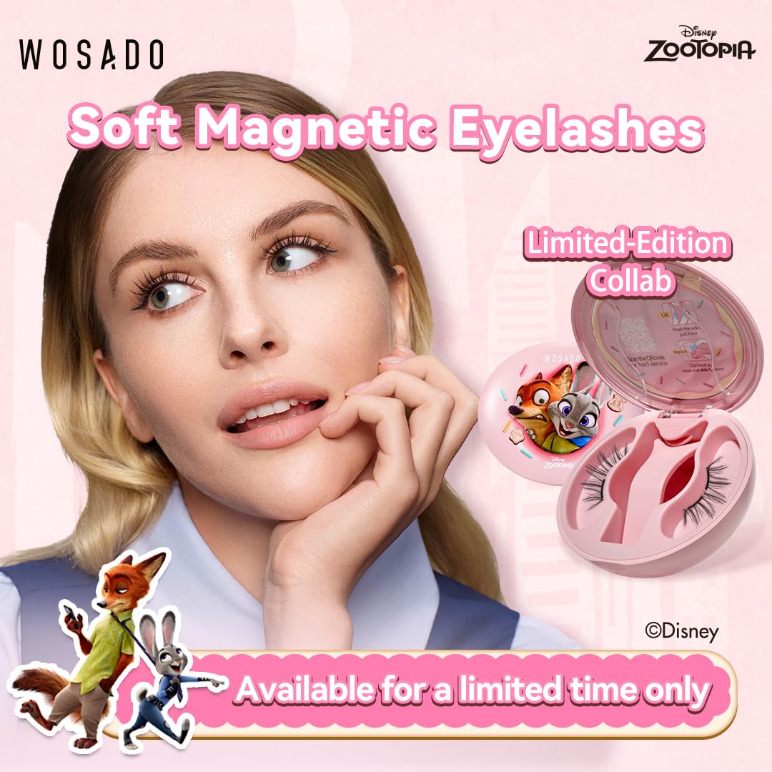 WOSADO×Disney Soft Magnetic Eyelashes Kit with Applicator, Judy Reusable Glue-free Wispy Magnetic Lashes, Cruelty-free False Lashes, Waterproof, Lightweight, Suit for Heavy Makeup