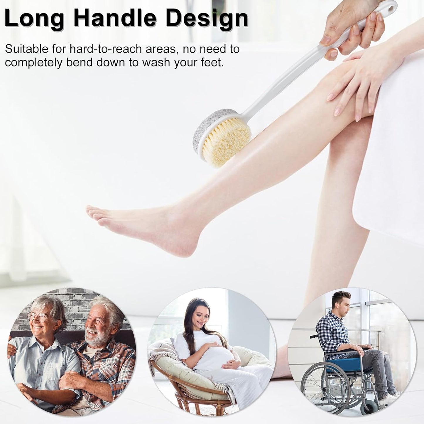 Pumice Stone for Feet with Long Handle (Double-Faced Curved Handle,White, Count, 1.0)