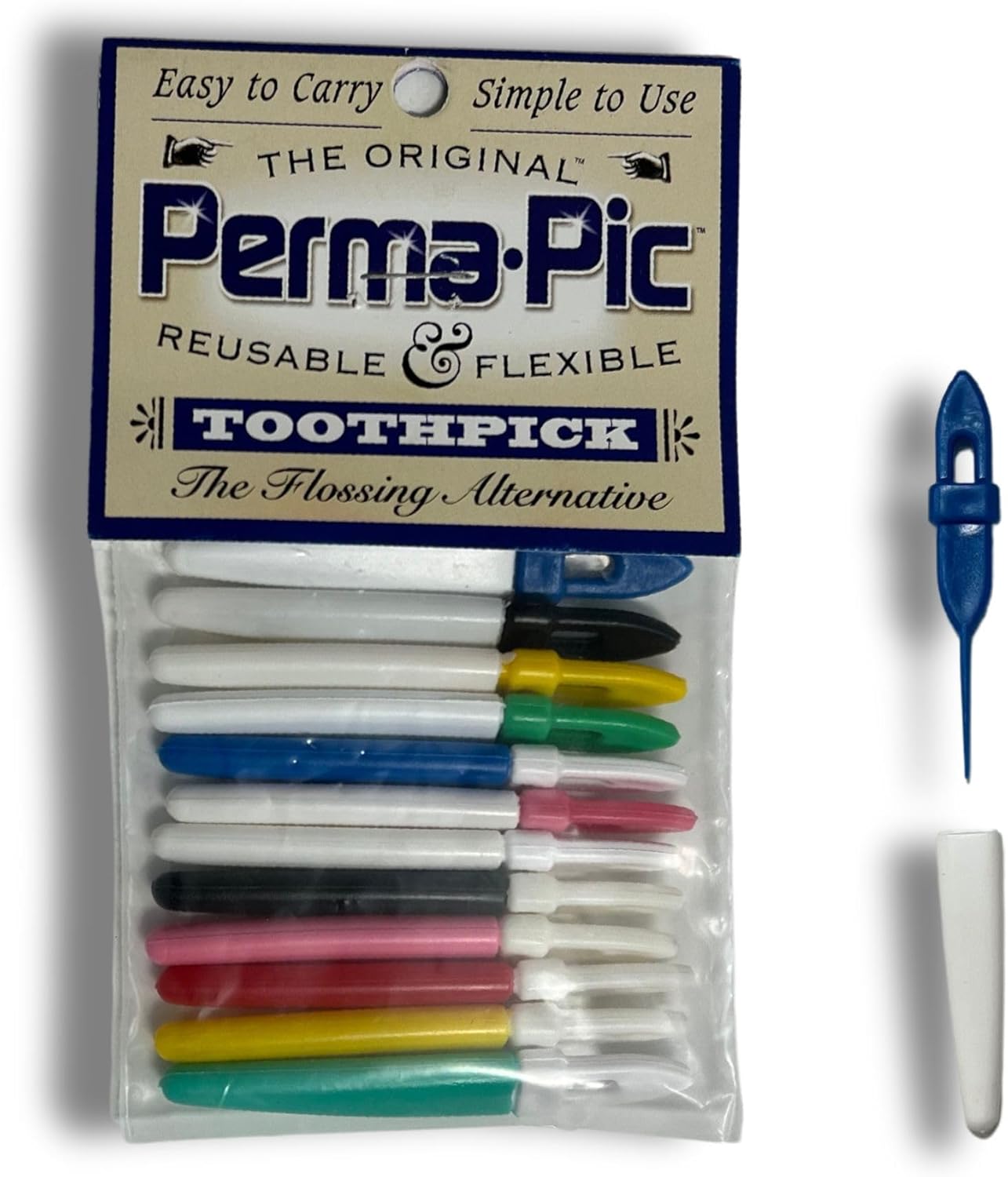 Original Perma Pic Reusable Toothpicks (12-Pack) - Flossing Alternative, Portable & Travel-Ready, Easy Clean, Durable Picks for Oral Hygiene on-The-Go