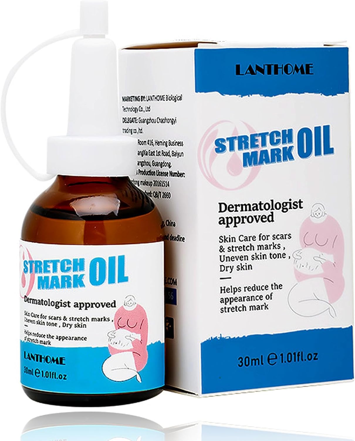 Stretch Mark Pregnancy Massage Oil, Stretch Mark Oil, Skincare Oil for Improve Stretchmarks, Pregnancy Skin Care Fade Stretch Marks, Body Moisturizer for Dry Skin, First Time Mom Gift 30 ml