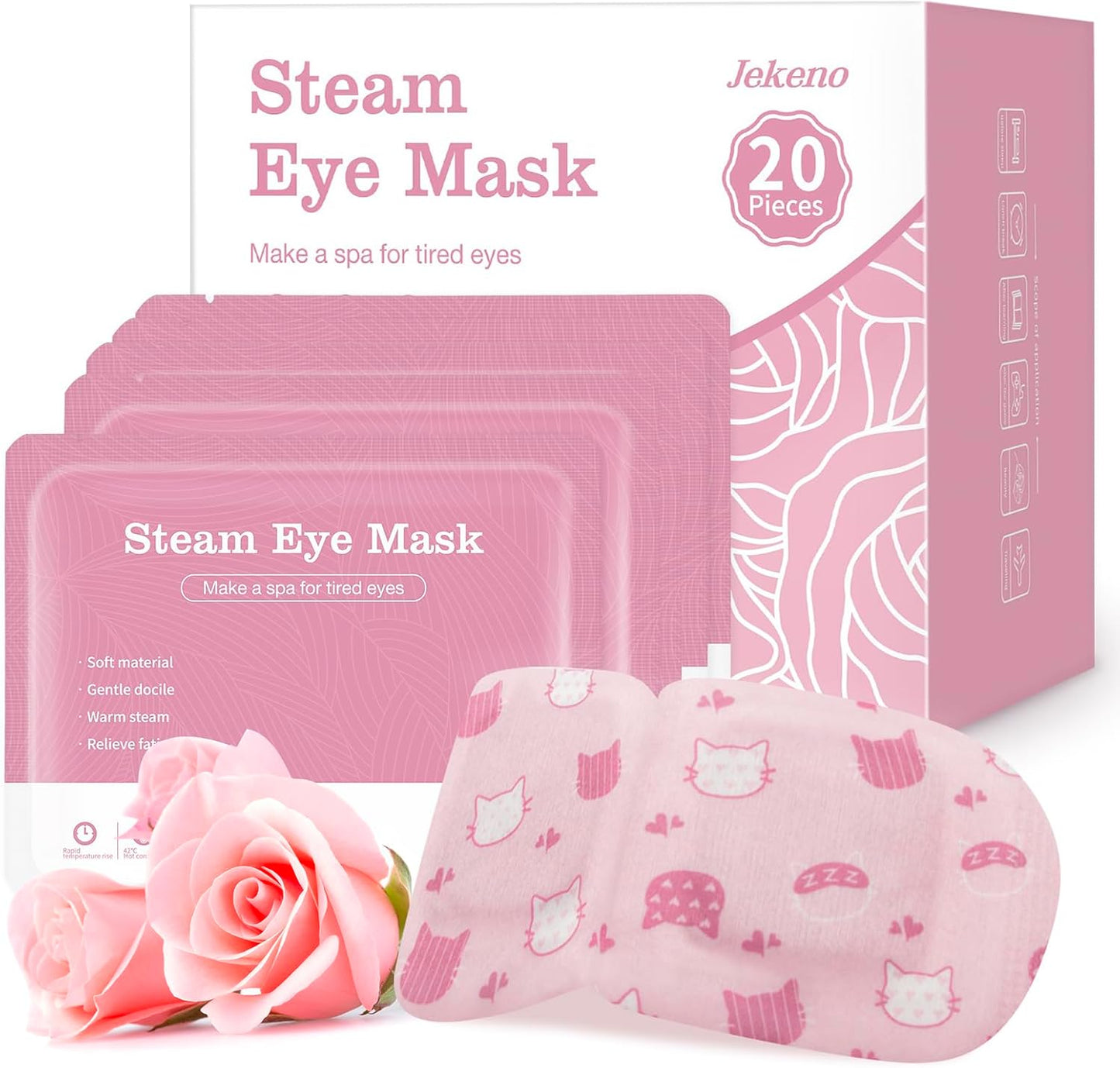 Jekeno Steam Eye Mask, 20 Packs Eye Masks for Dry Eyes Dark Circles and Puffiness, 40-60 Minutes Self Heated Steam Warm Eye Mask, Christmas Spa Gifts for Women
