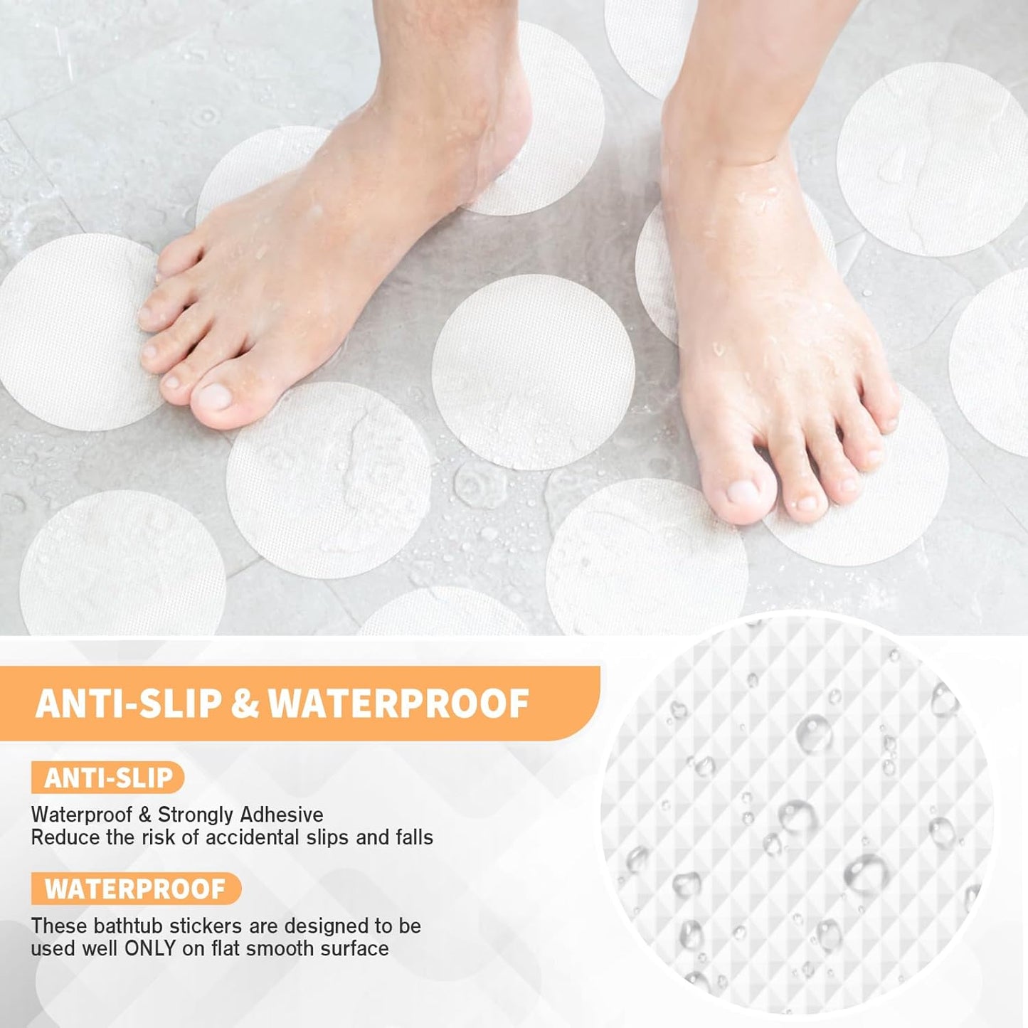 Non Slip Bathtub Stickers, 24 PCS Shower Stickers for Safety Bathroom Tubs, Bathtub Non Slip Stickers and Adhesive Decals Scraper for Bath Tub, Shower Floor, Stairs, Ladders(Round Shape, White)